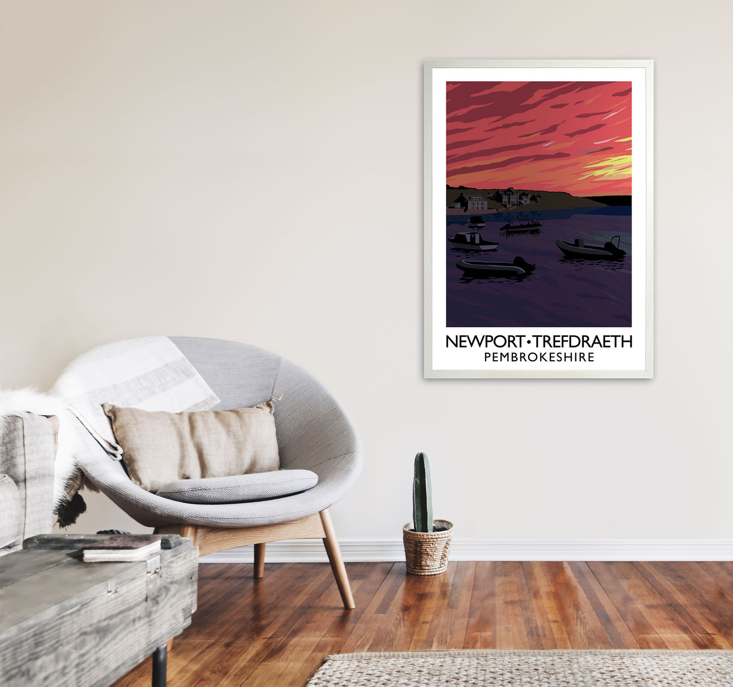 Newport Trefdraeth Pembrokeshire Travel Art Print by Richard O'Neill A1 Oak Frame