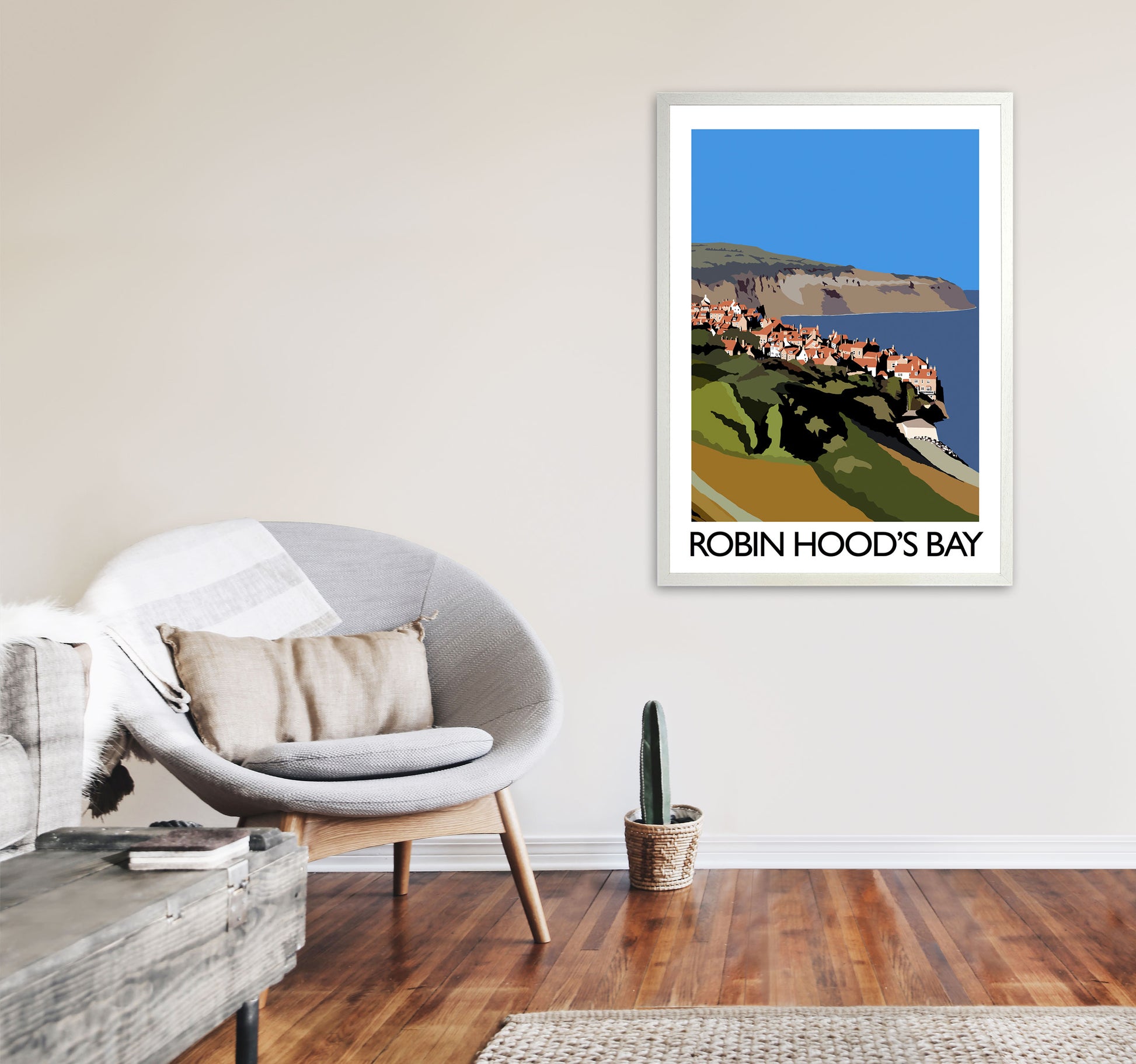 Robin Hood's Bay Travel Art Print by Richard O'Neill, Framed Wall Art A1 Oak Frame