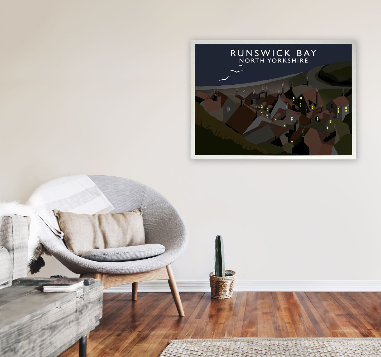 Runswick Bay North Yorkshrie Travel Art Print by Richard O'Neill A1 Oak Frame