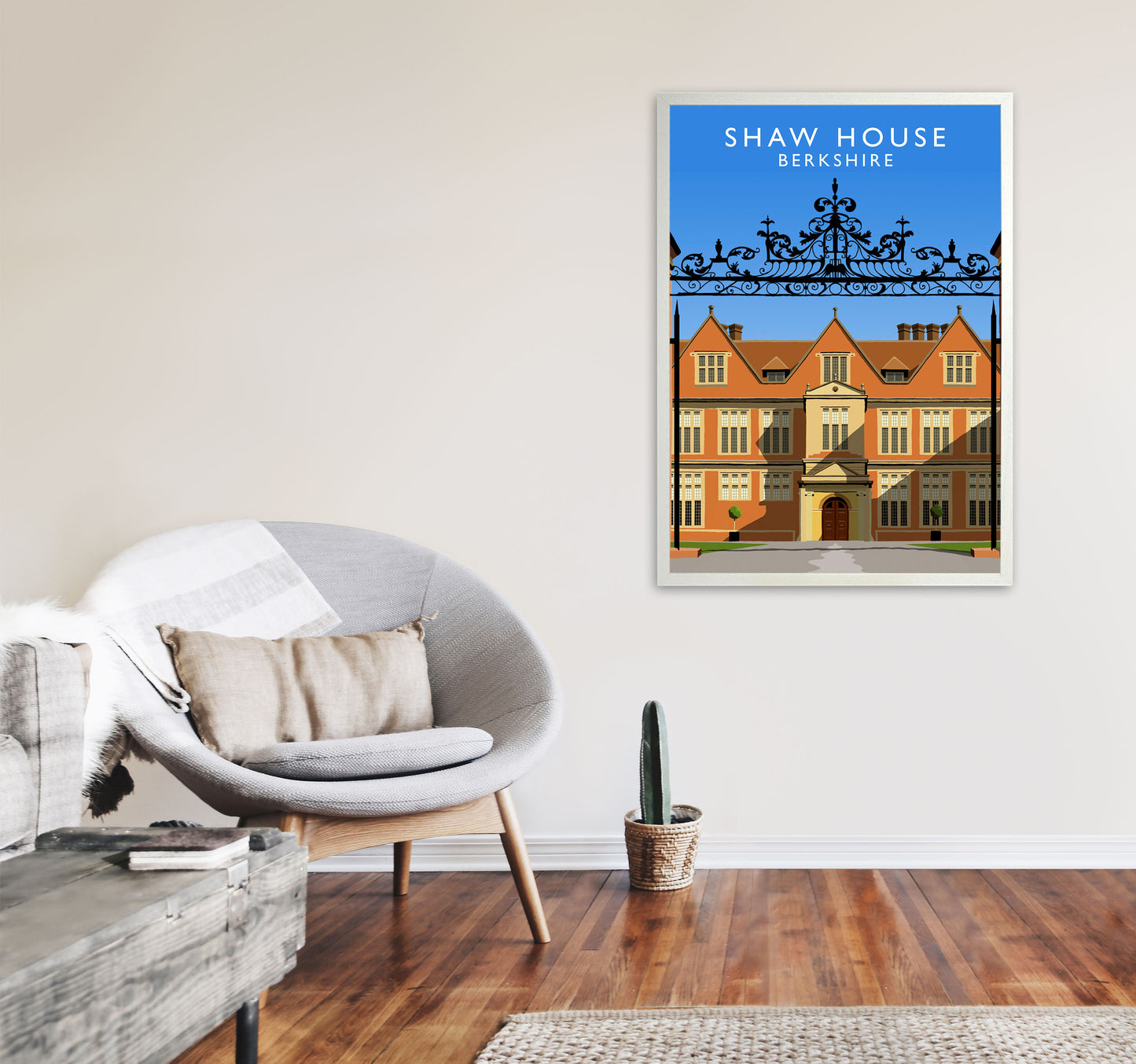 Shaw House Berkshire Travel Art Print by Richard O'Neill, Framed Wall Art A1 Oak Frame