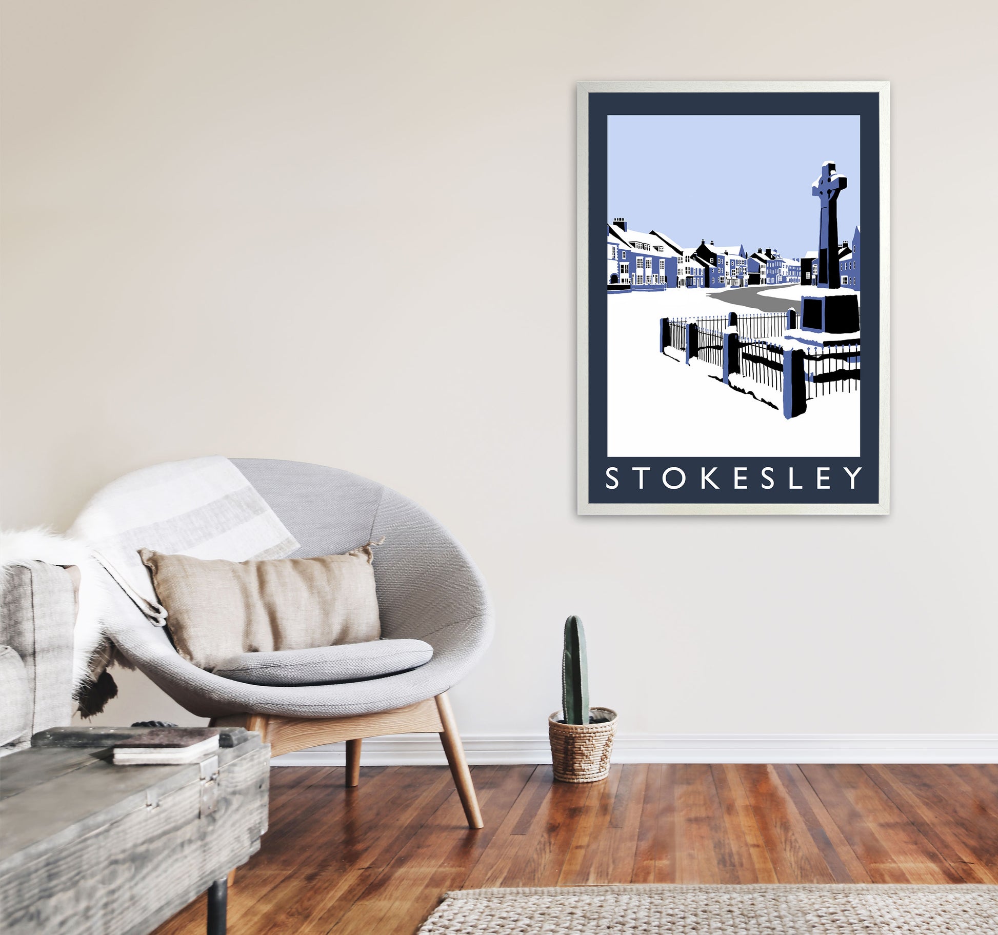 Stokesley In Snow Portrait by Richard O'Neill A1 Oak Frame