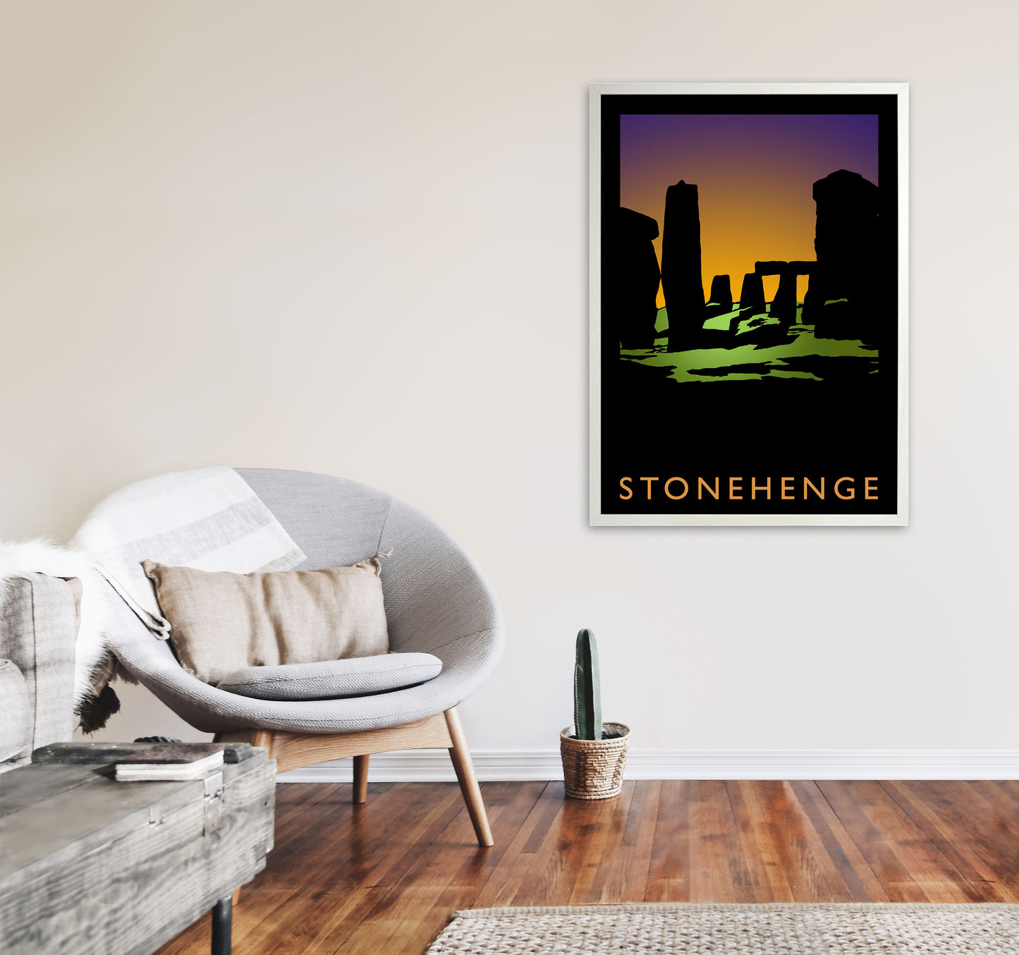 Stonehenge Travel Art Print by Richard O'Neill, Framed Wall Art A1 Oak Frame