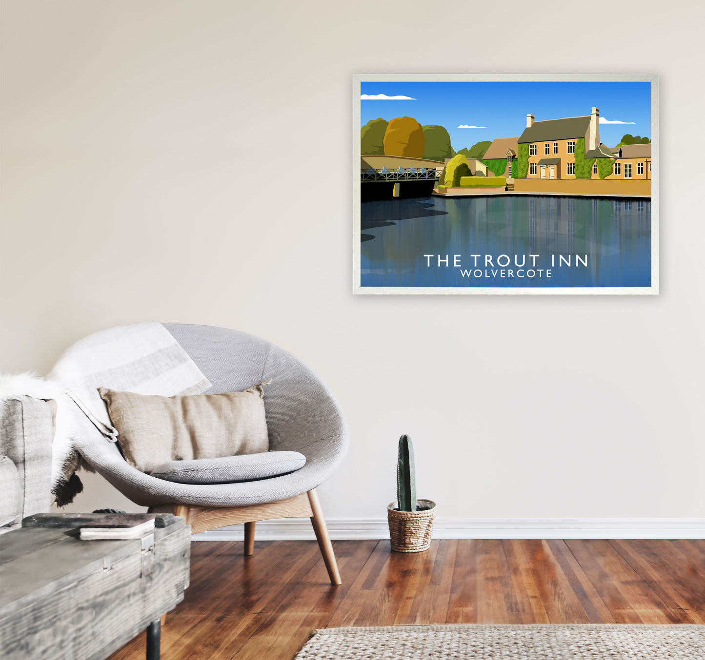 The Trout Inn Wolvercote Travel Art Print by Richard O'Neill A1 Oak Frame