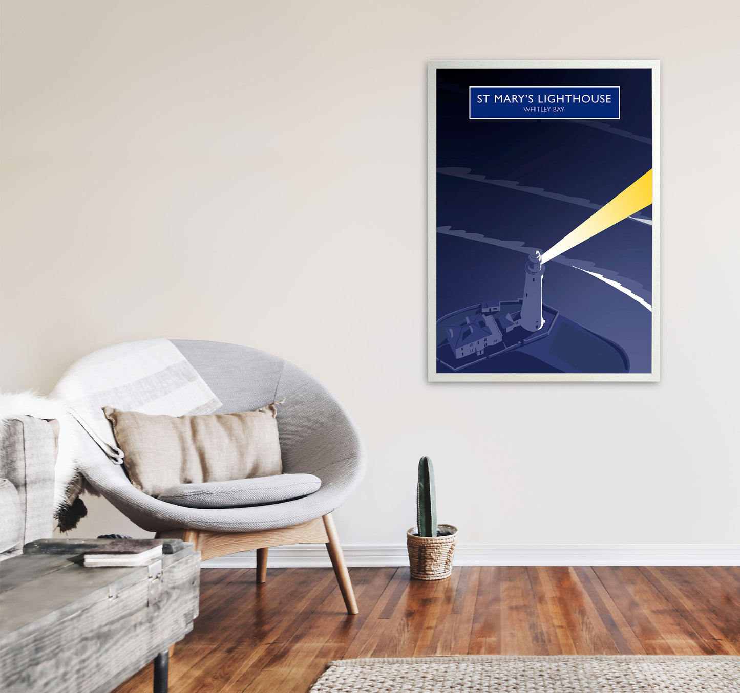 St Mary's Lighthouse Whitley Bay Framed Art Print by Richard O'Neill A1 Oak Frame