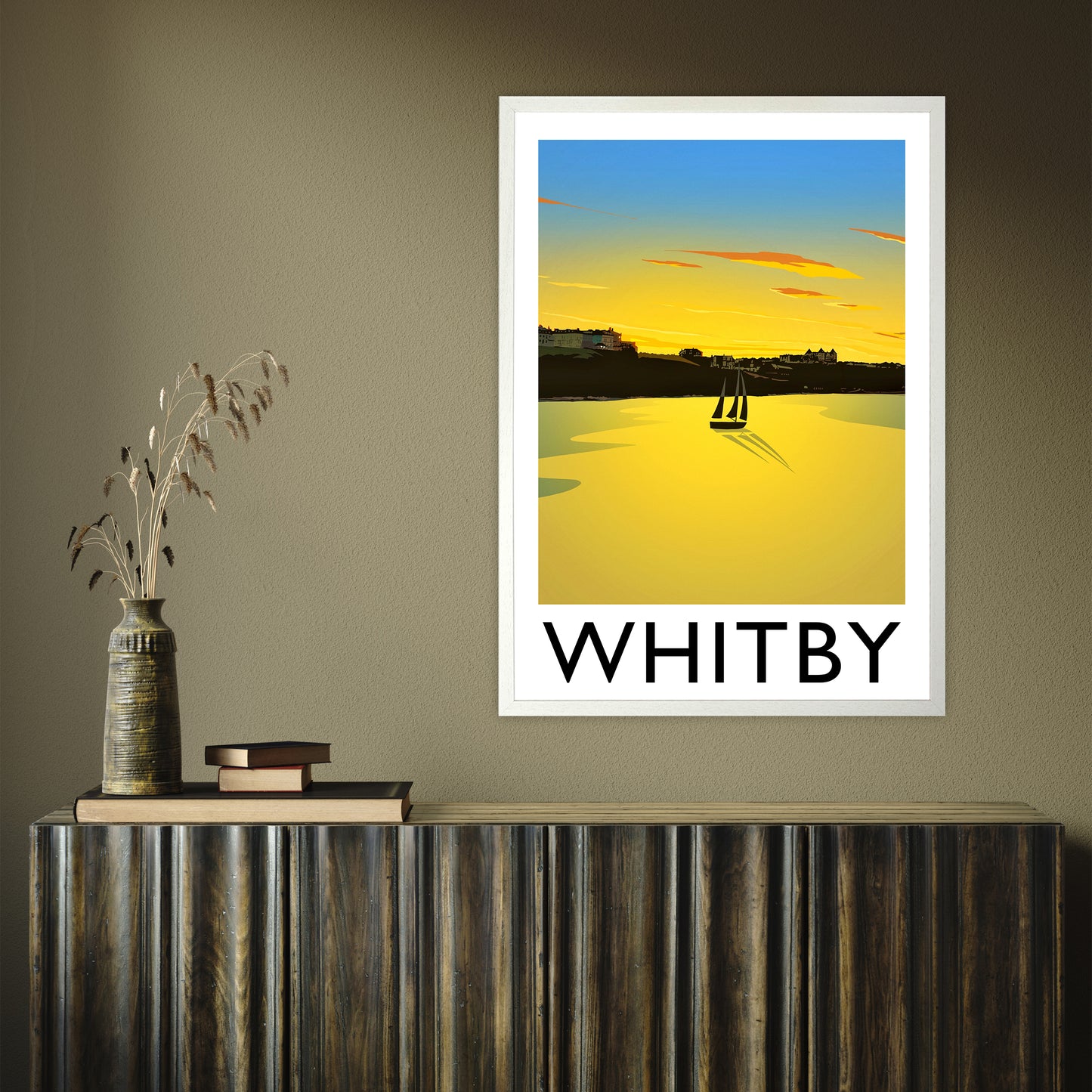Whitby (Sunset) 2 portrait by Richard O'Neill A1 White Frame