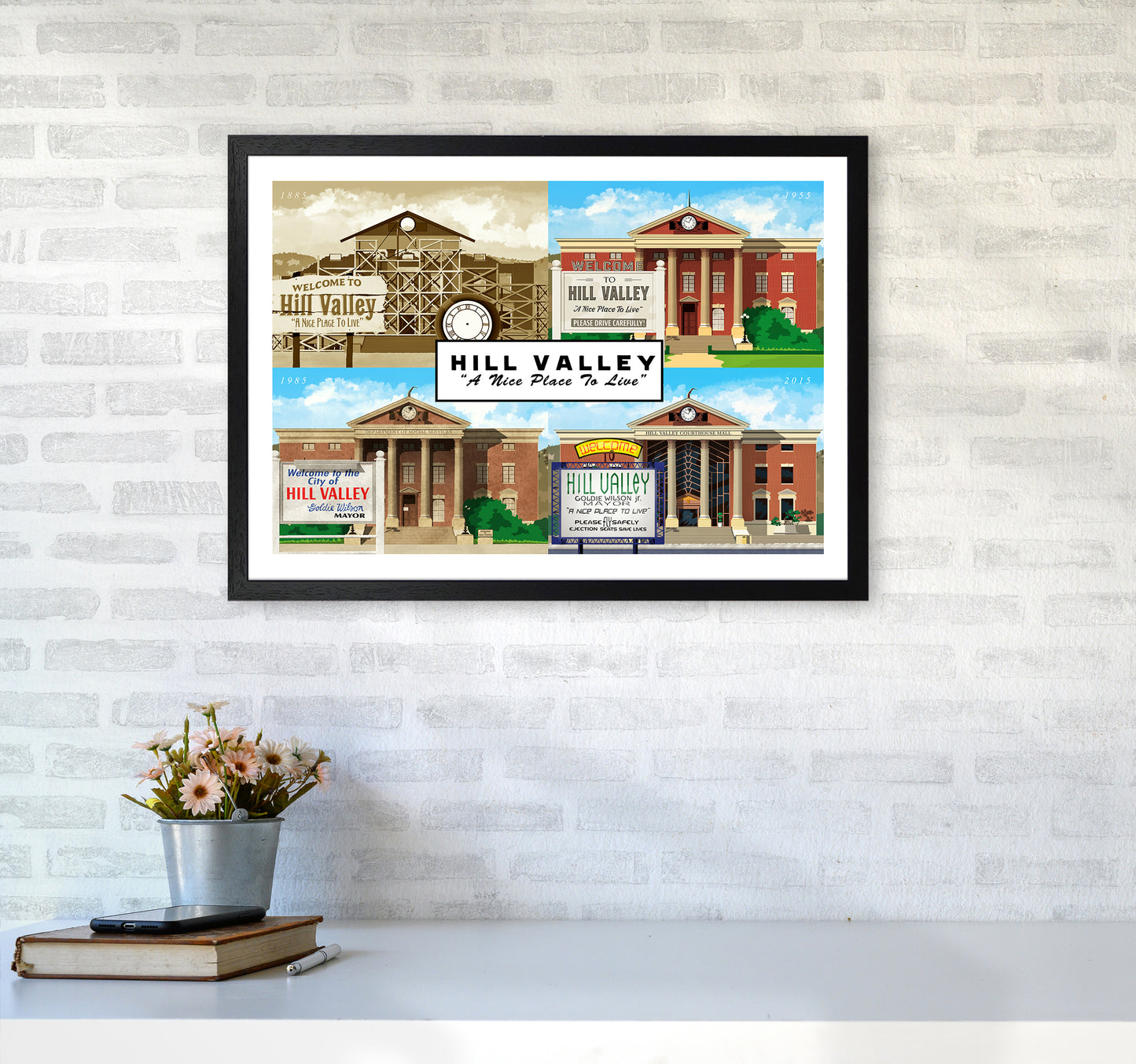 Hill Valley - A Nice Place To Live Art Print by Richard O'Neill A2 White Frame