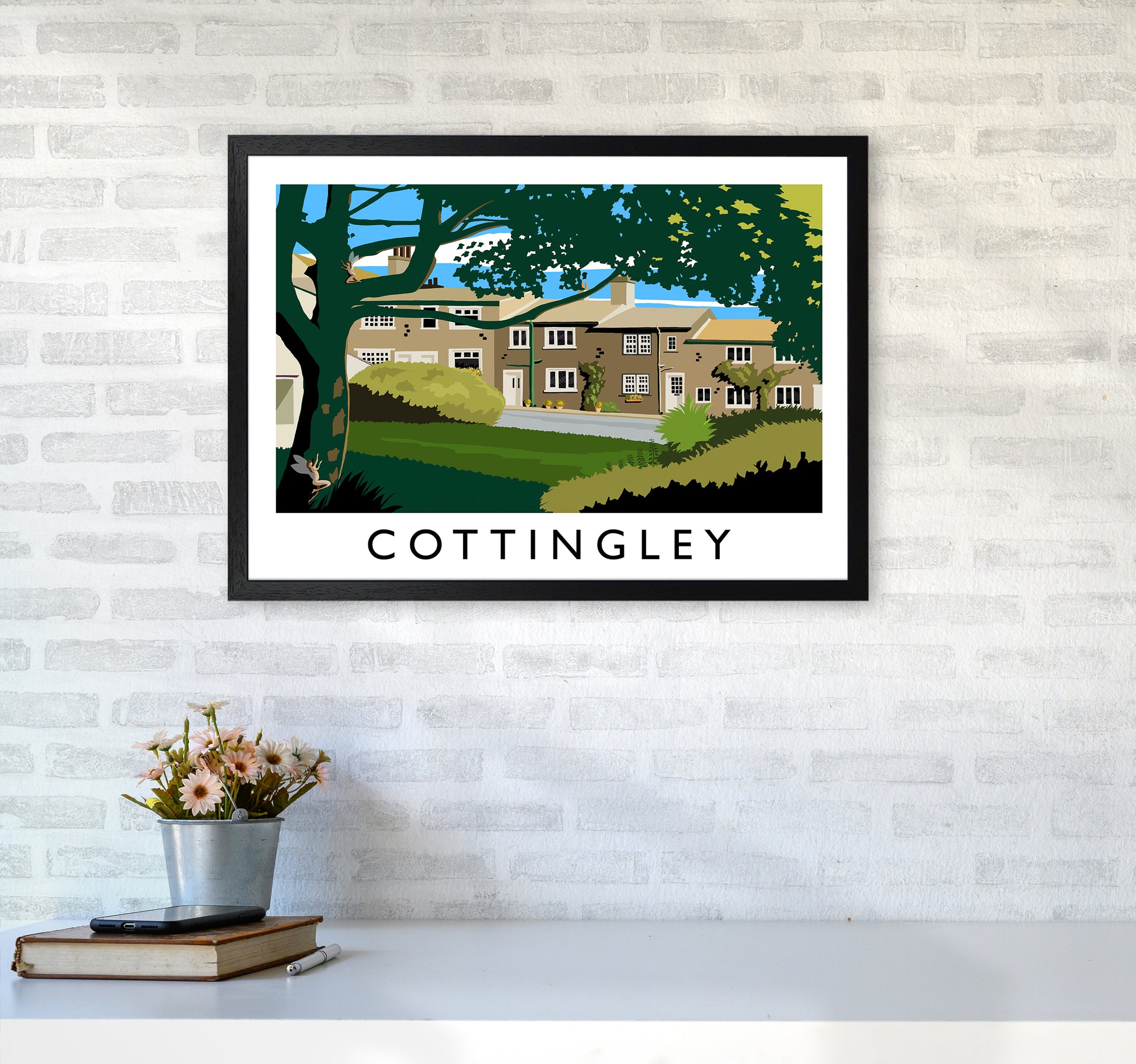Cottingley Travel Art Print by Richard O'Neill A2 White Frame