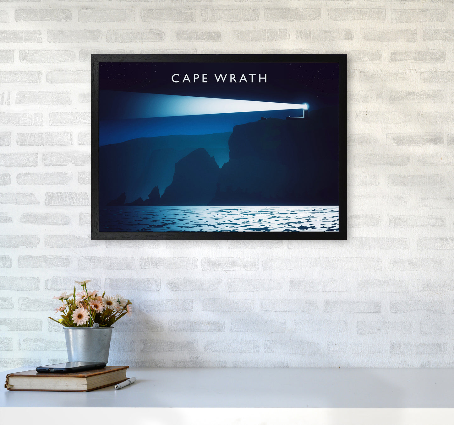 Cape Wrath Travel Art Print by Richard O'Neill A2 White Frame