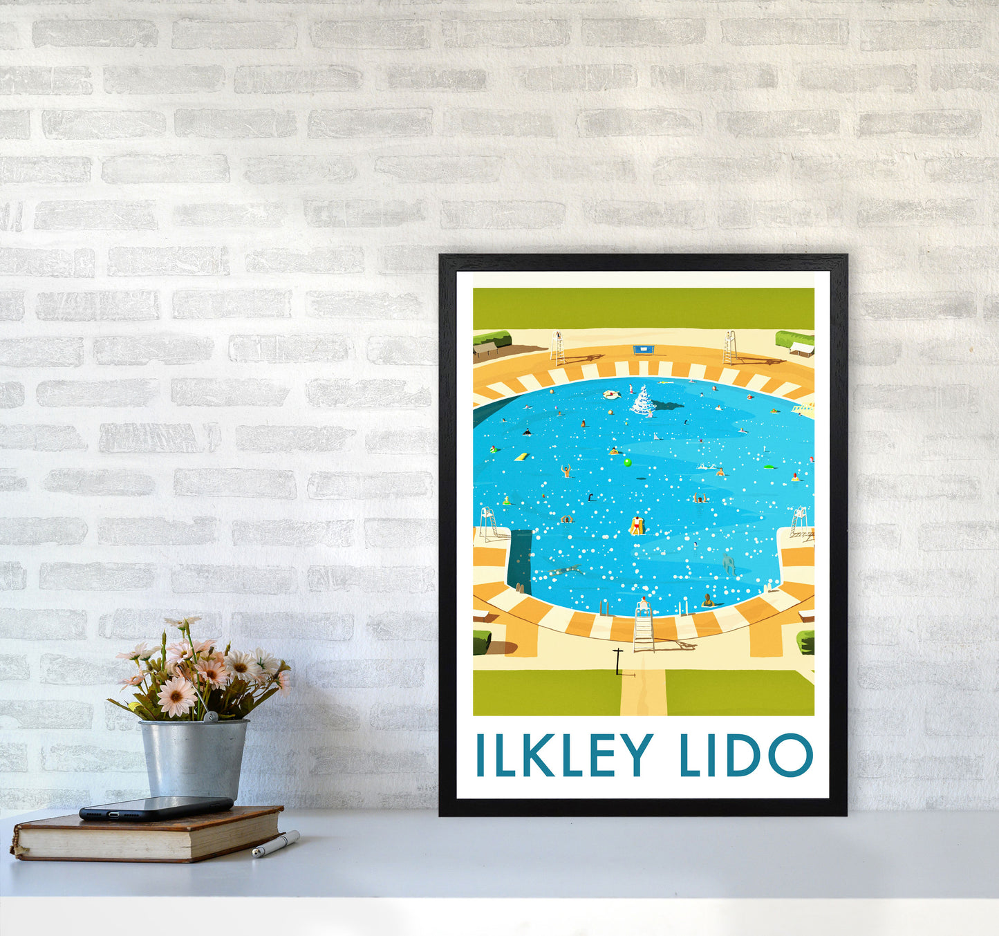 Ilkley Lido portrait Travel Art Print by Richard O'Neill A2 White Frame