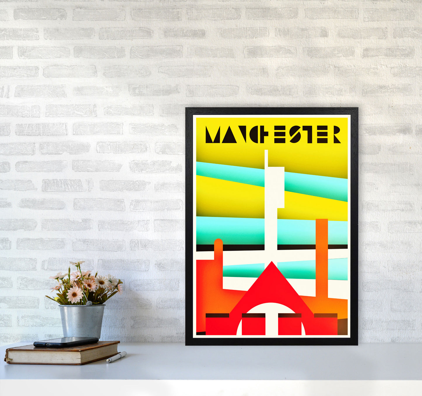 Manchester Travel Art Print by Richard O'Neill A2 White Frame
