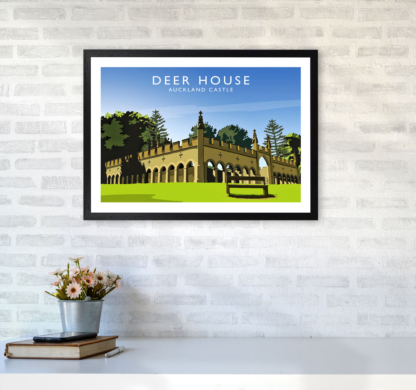 Deer House Travel Art Print by Richard O'Neill A2 White Frame