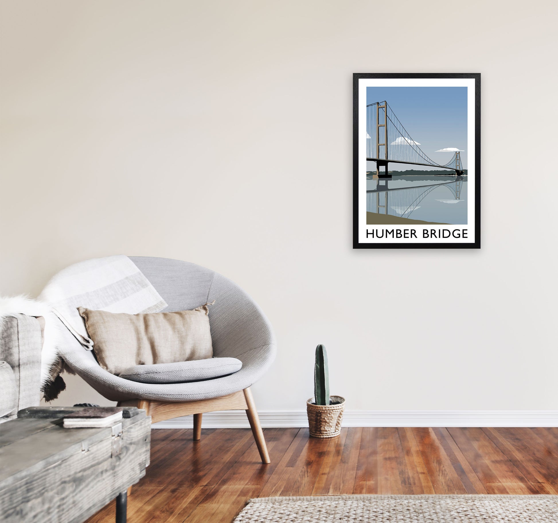 Humber Bridge Framed Digital Art Print by Richard O'Neill A2 White Frame