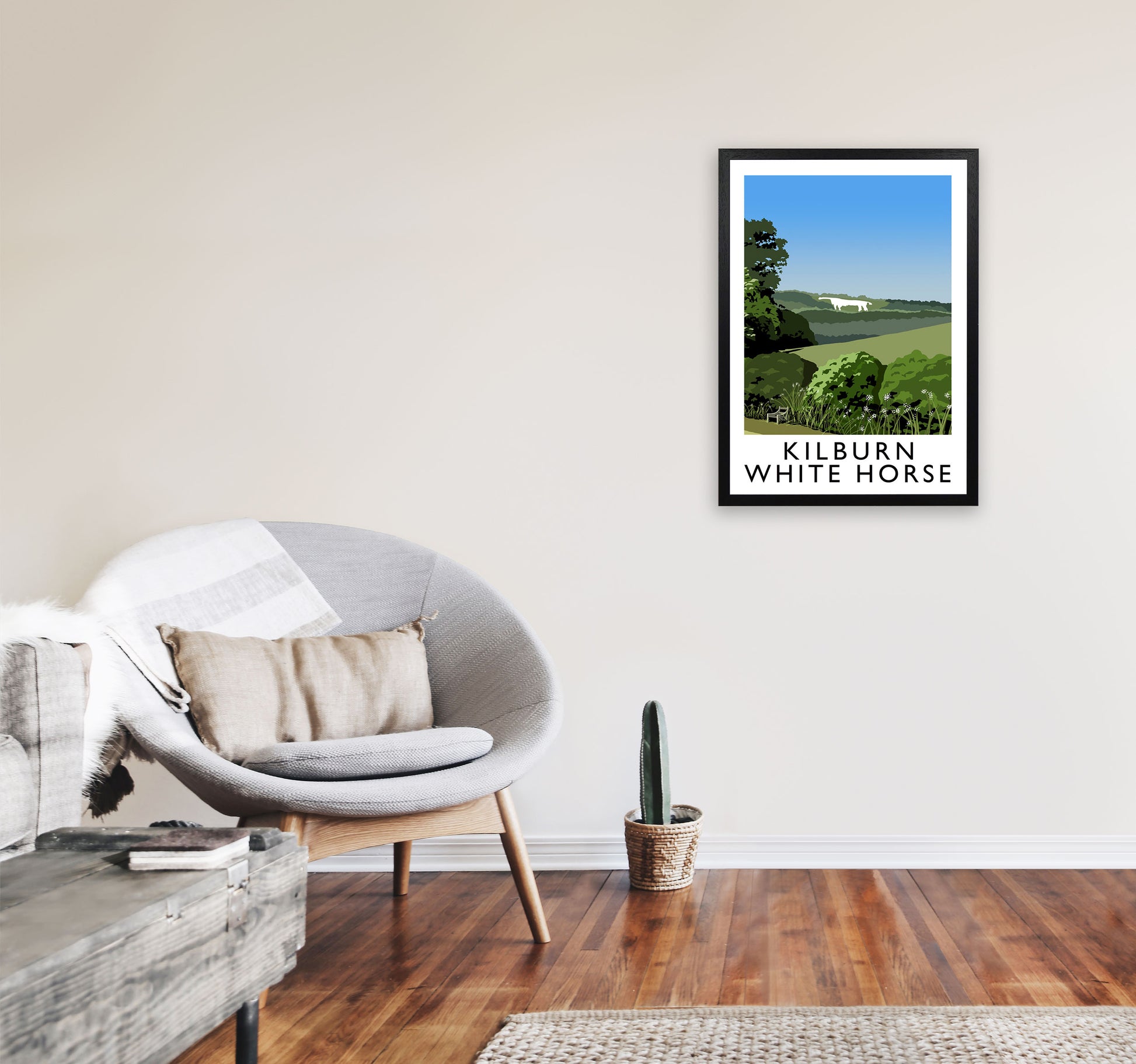 Kilburn White Horse by Richard O'Neill Yorkshire Art Print A2 White Frame