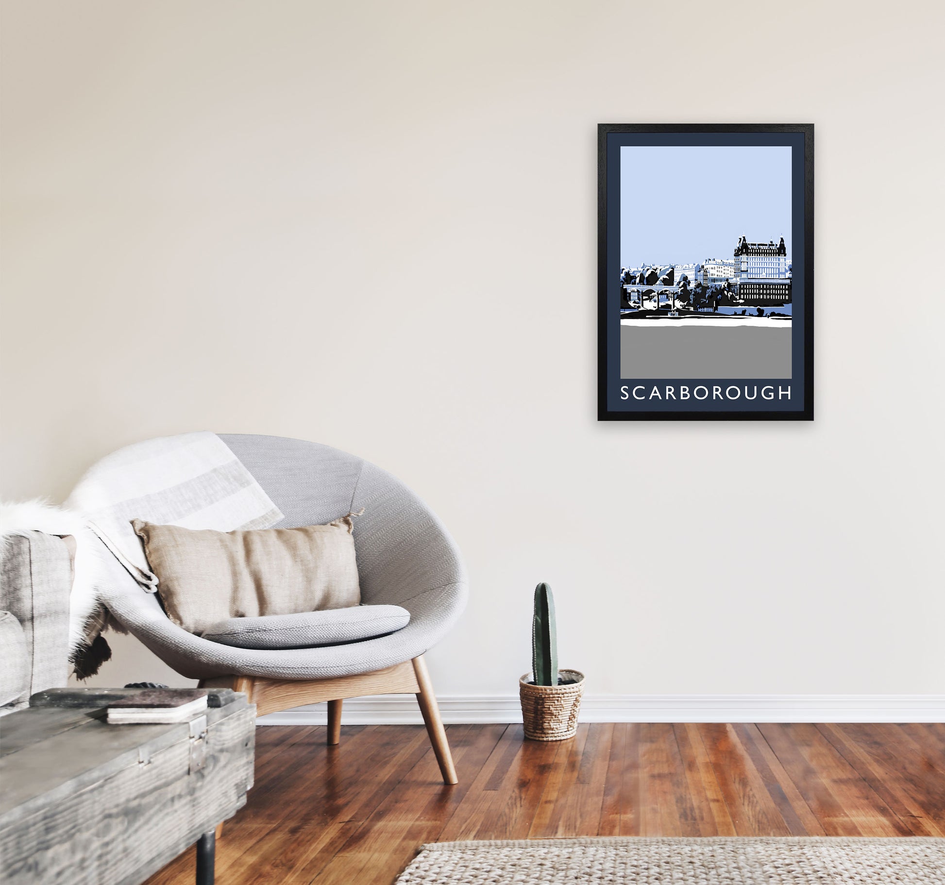 Scarborough by Richard O'Neill Yorkshire Art Print, Vintage Travel Poster A2 White Frame