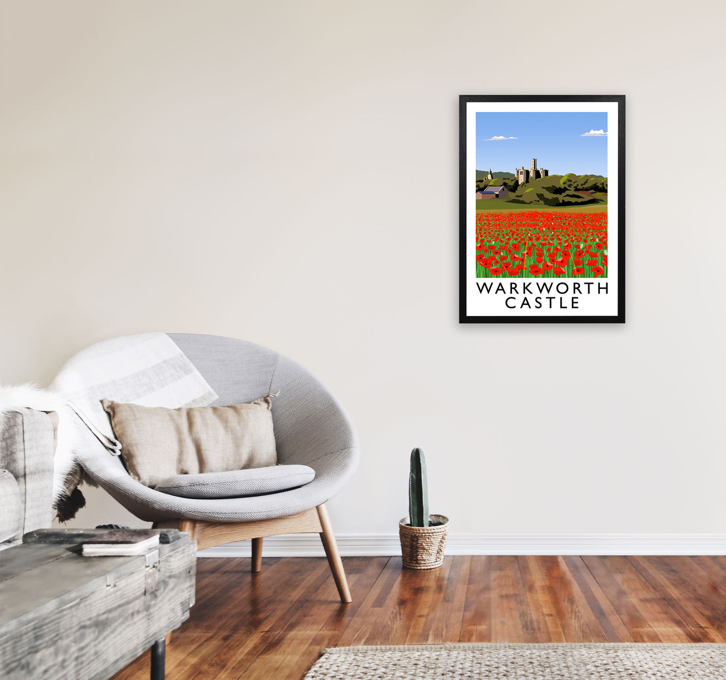 Warkworth Castle Art Print by Richard O'Neill A2 White Frame