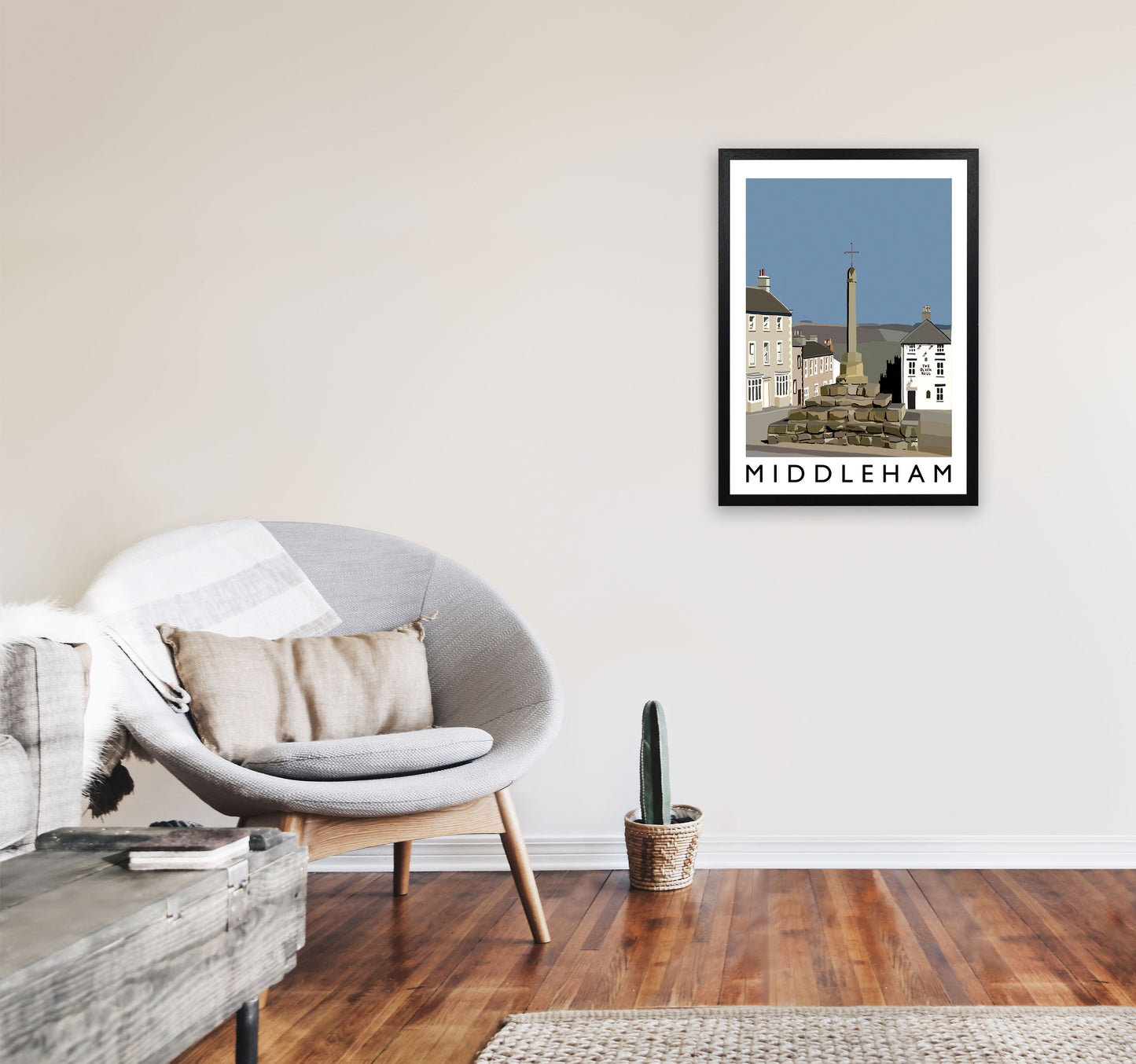 Middleham by Richard O'Neill Yorkshire Art Print, Vintage Travel Poster A2 White Frame