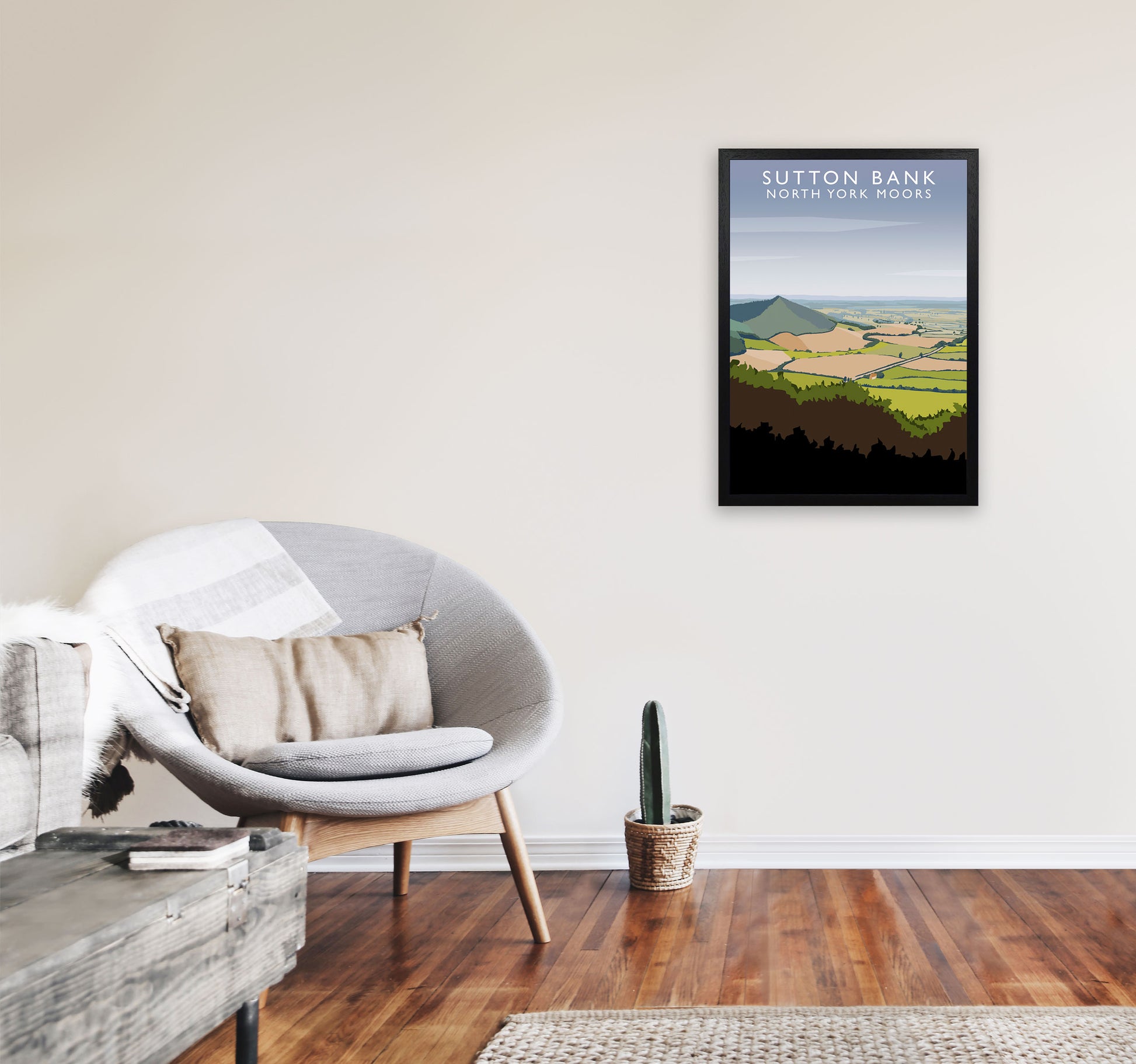 Sutton Bank (Portrait) by Richard O'Neill Yorkshire Art Print, Travel Poster A2 White Frame