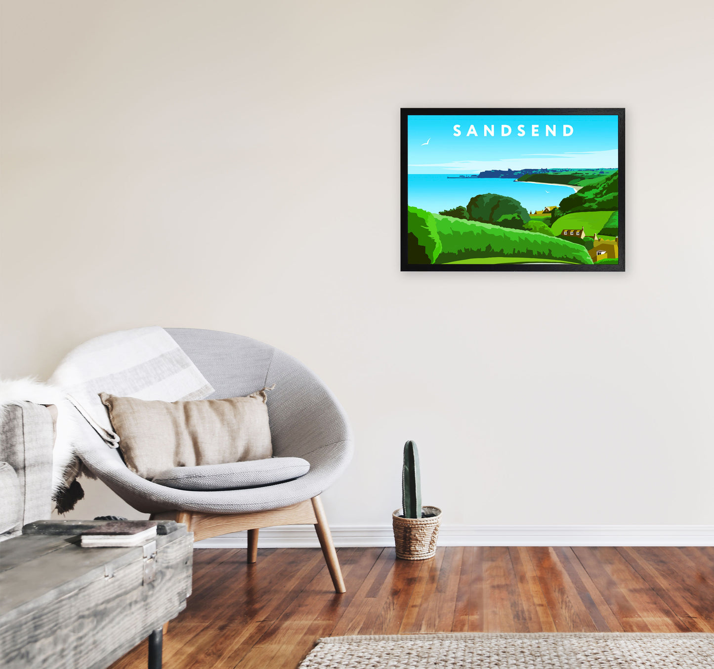 Sandsend Art Print by Richard O'Neill A2 White Frame