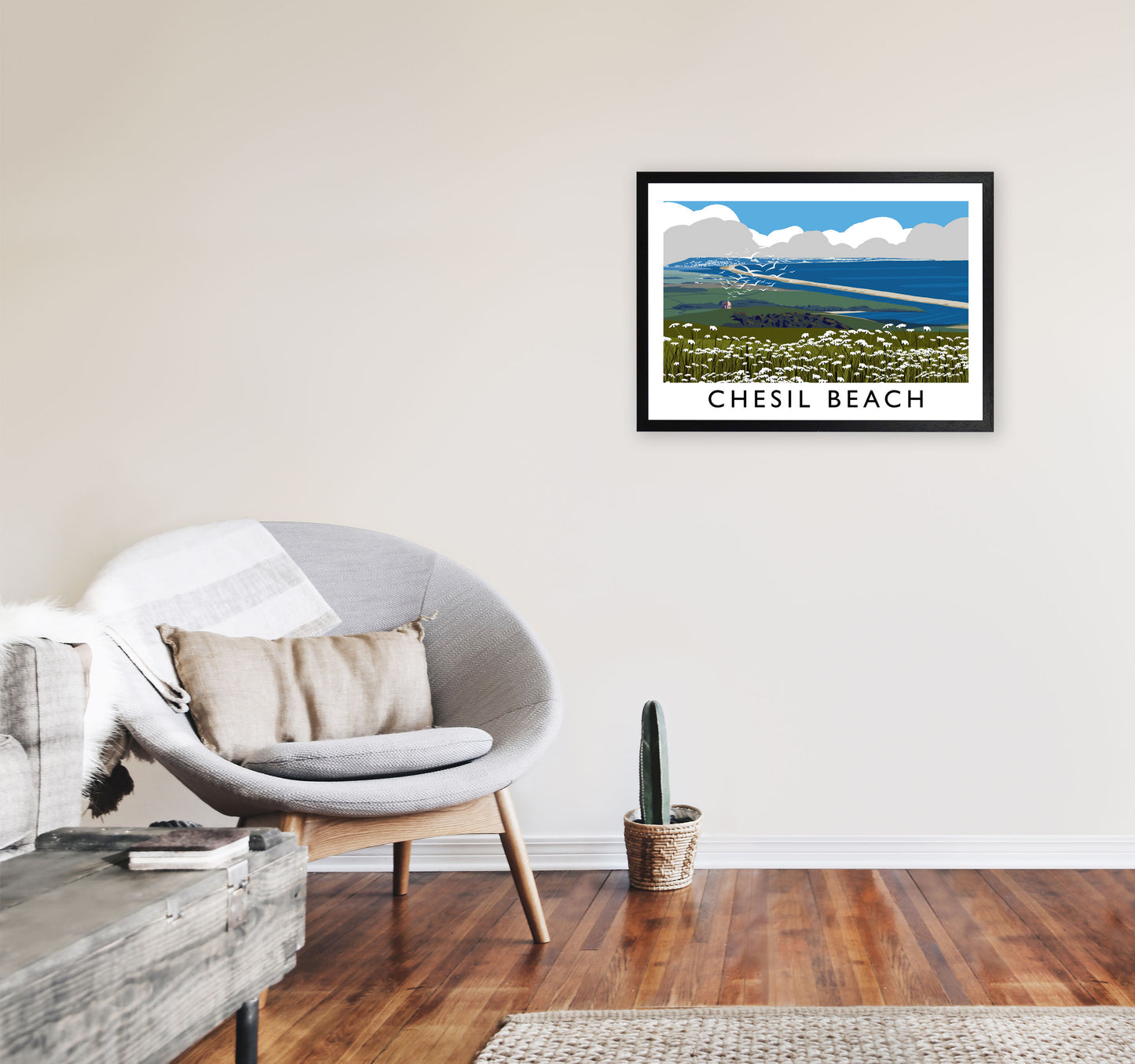 Chesil Beach Framed Digital Art Print by Richard O'Neill A2 White Frame