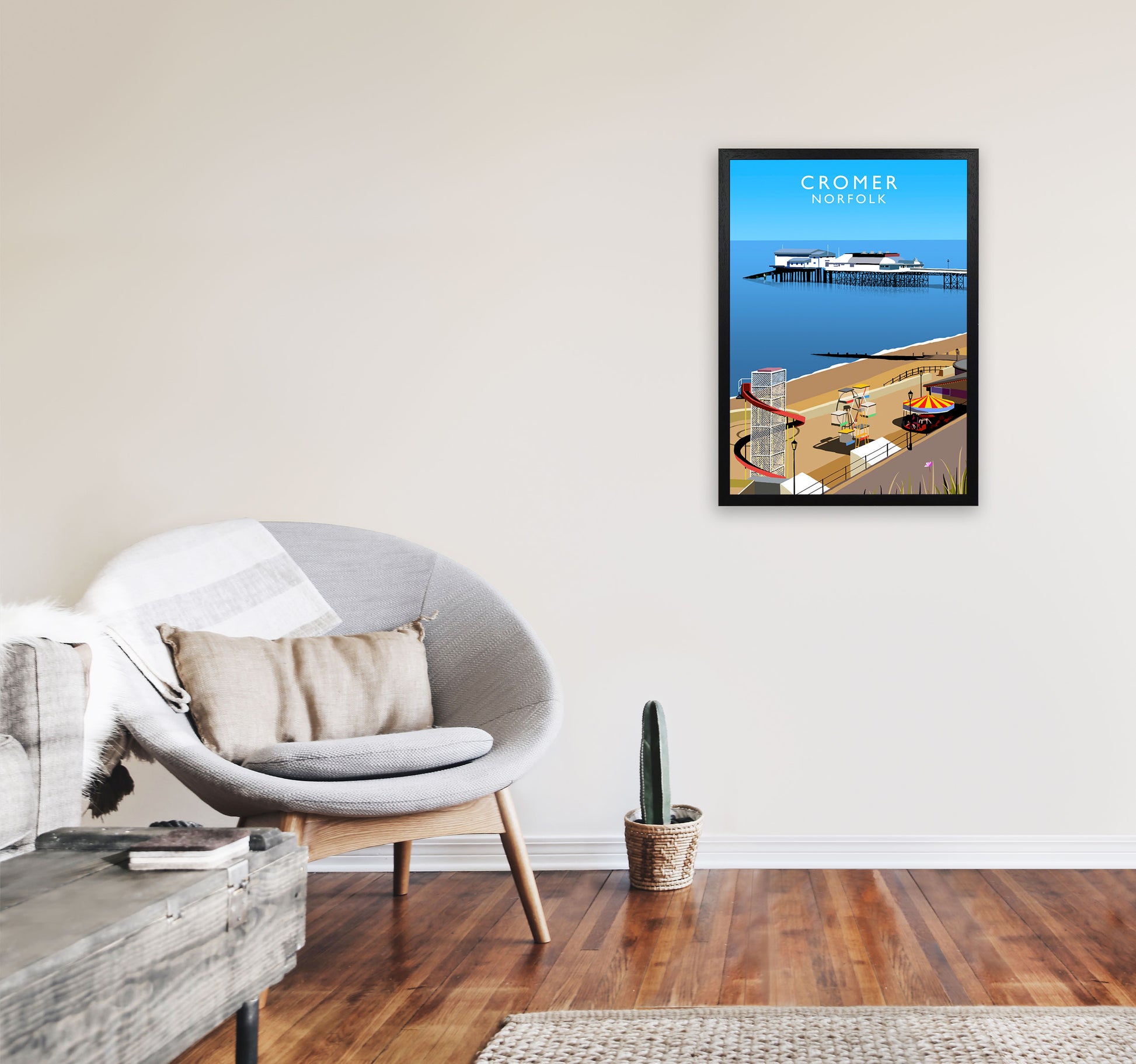 Cromer Norfolk Framed Digital Art Print by Richard O'Neill A2 White Frame
