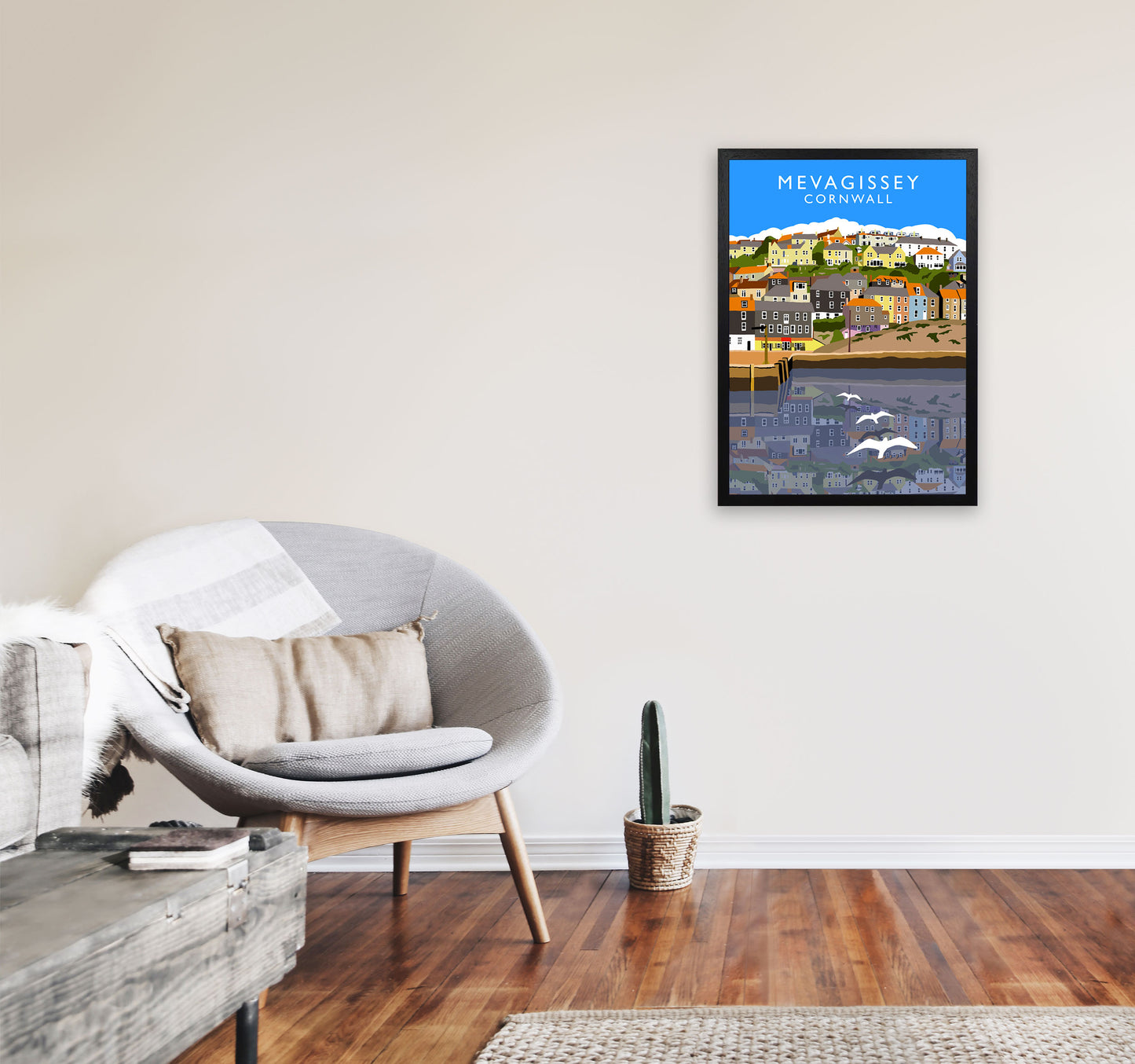 Mevagissey Cornwall Framed Digital Art Print by Richard O'Neill A2 White Frame