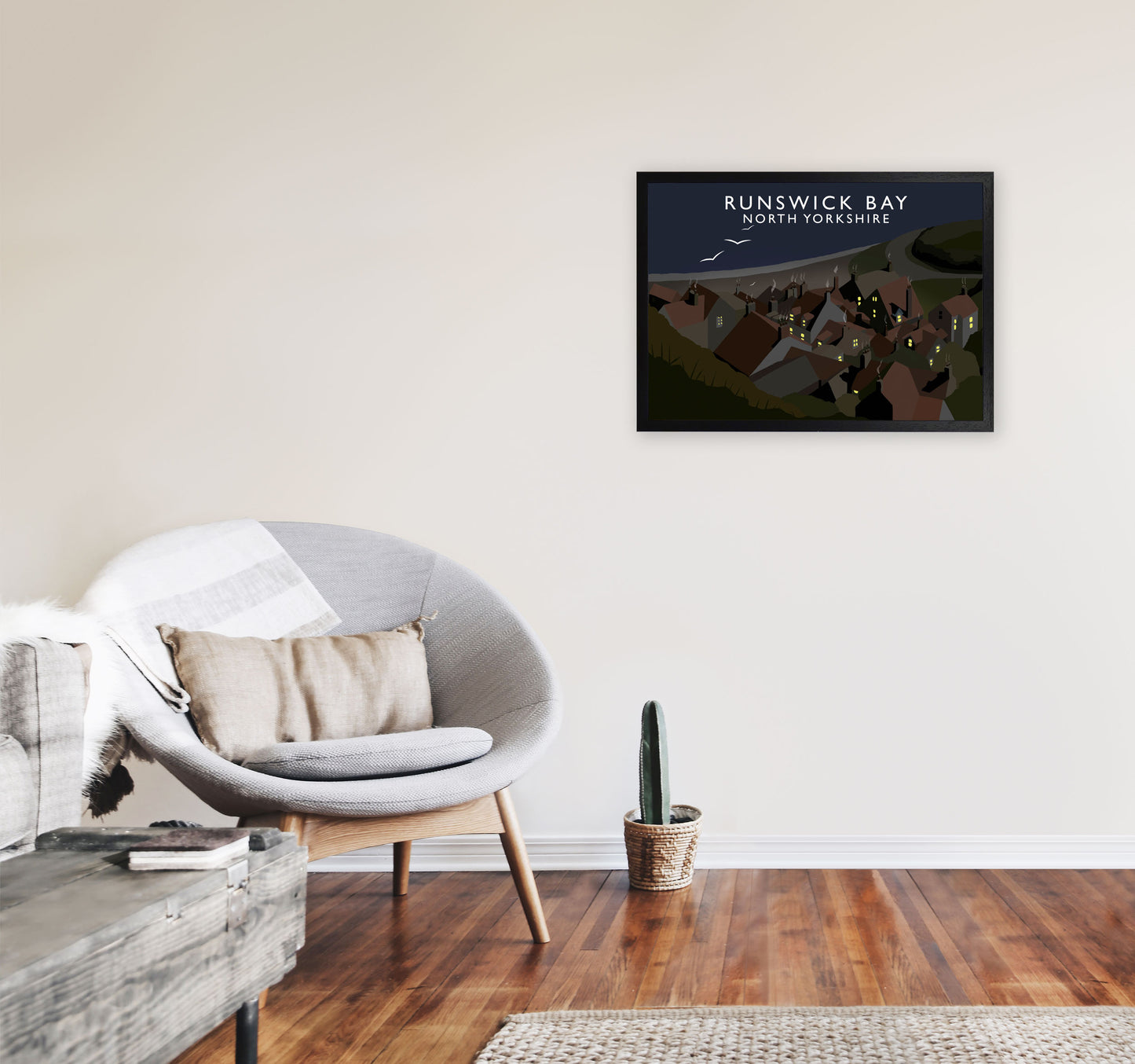 Runswick Bay North Yorkshrie Travel Art Print by Richard O'Neill A2 White Frame