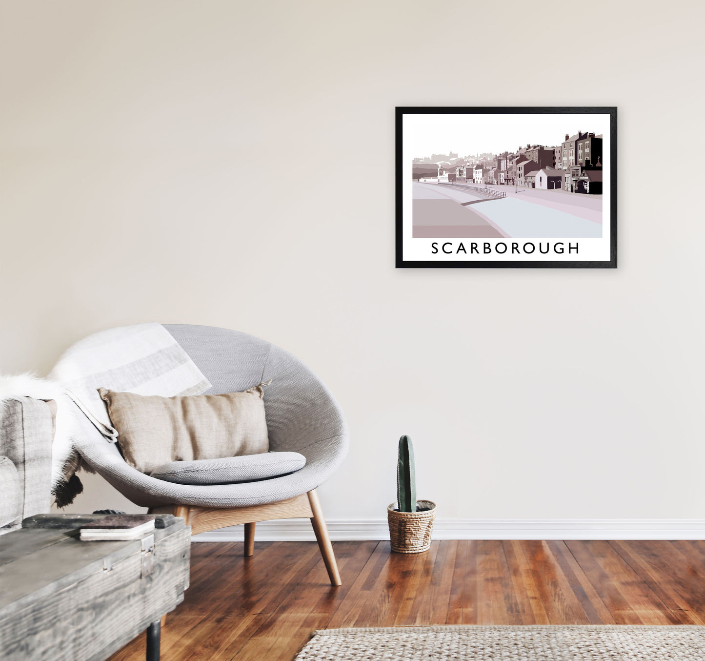 Scarborough Travel Art Print by Richard O'Neill, Framed Wall Art A2 White Frame