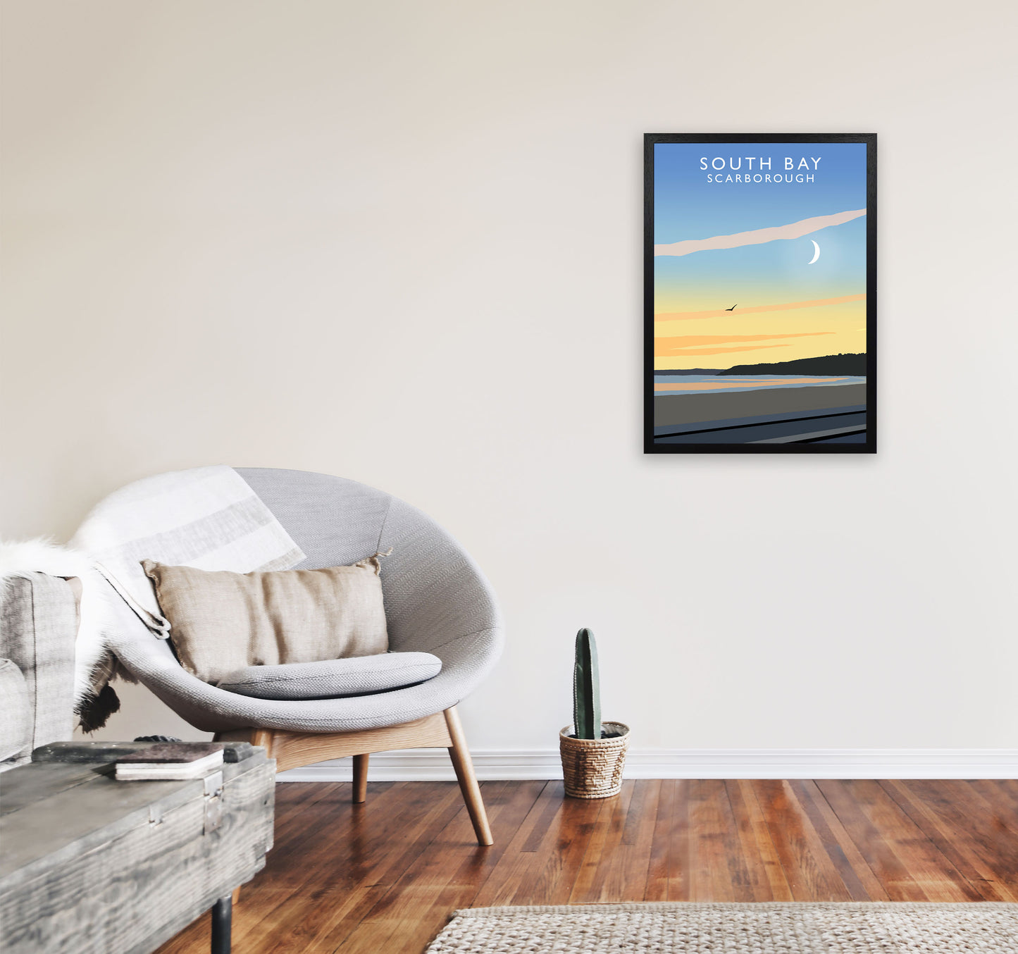 South Bay Scarborough Art Print by Richard O'Neill, Framed Wall Art A2 White Frame