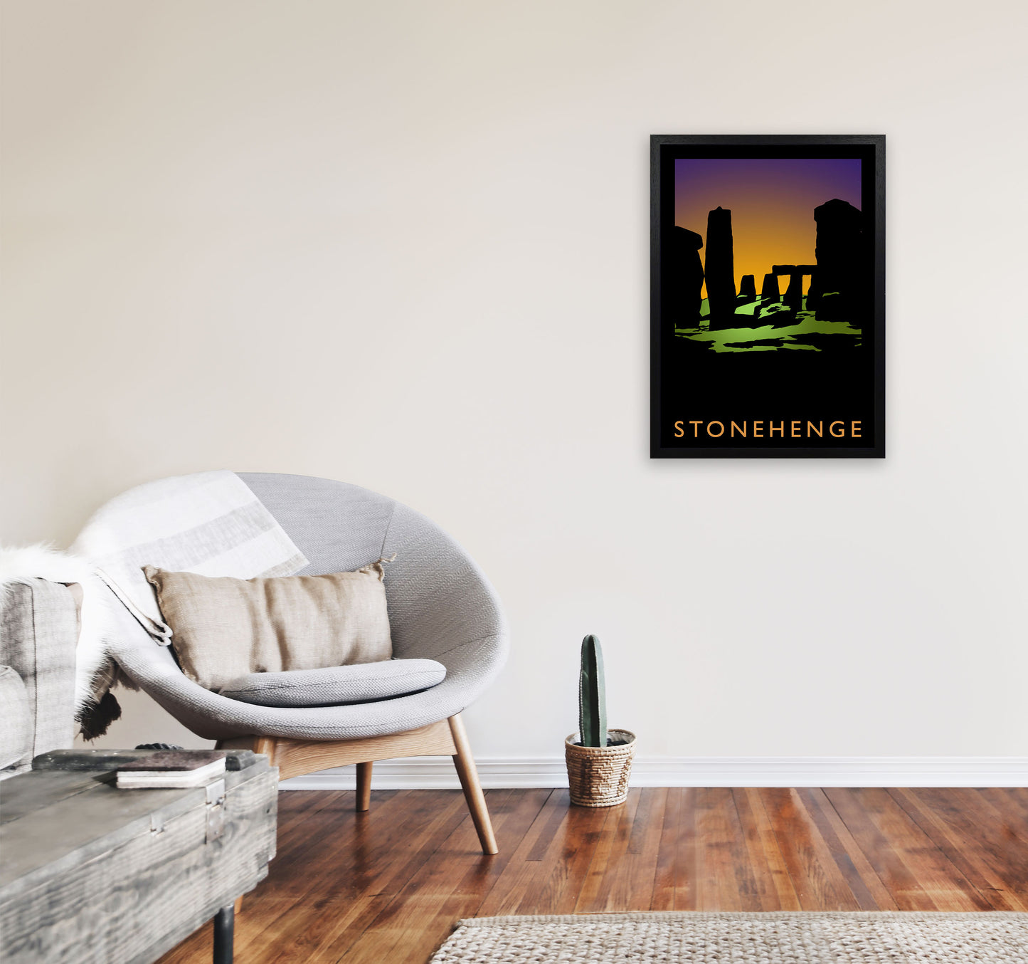 Stonehenge Travel Art Print by Richard O'Neill, Framed Wall Art A2 White Frame