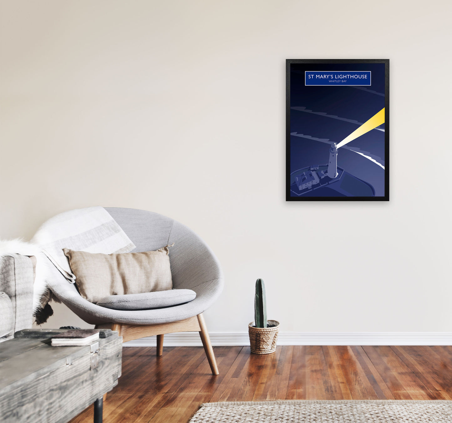 St Mary's Lighthouse Whitley Bay Framed Art Print by Richard O'Neill A2 White Frame