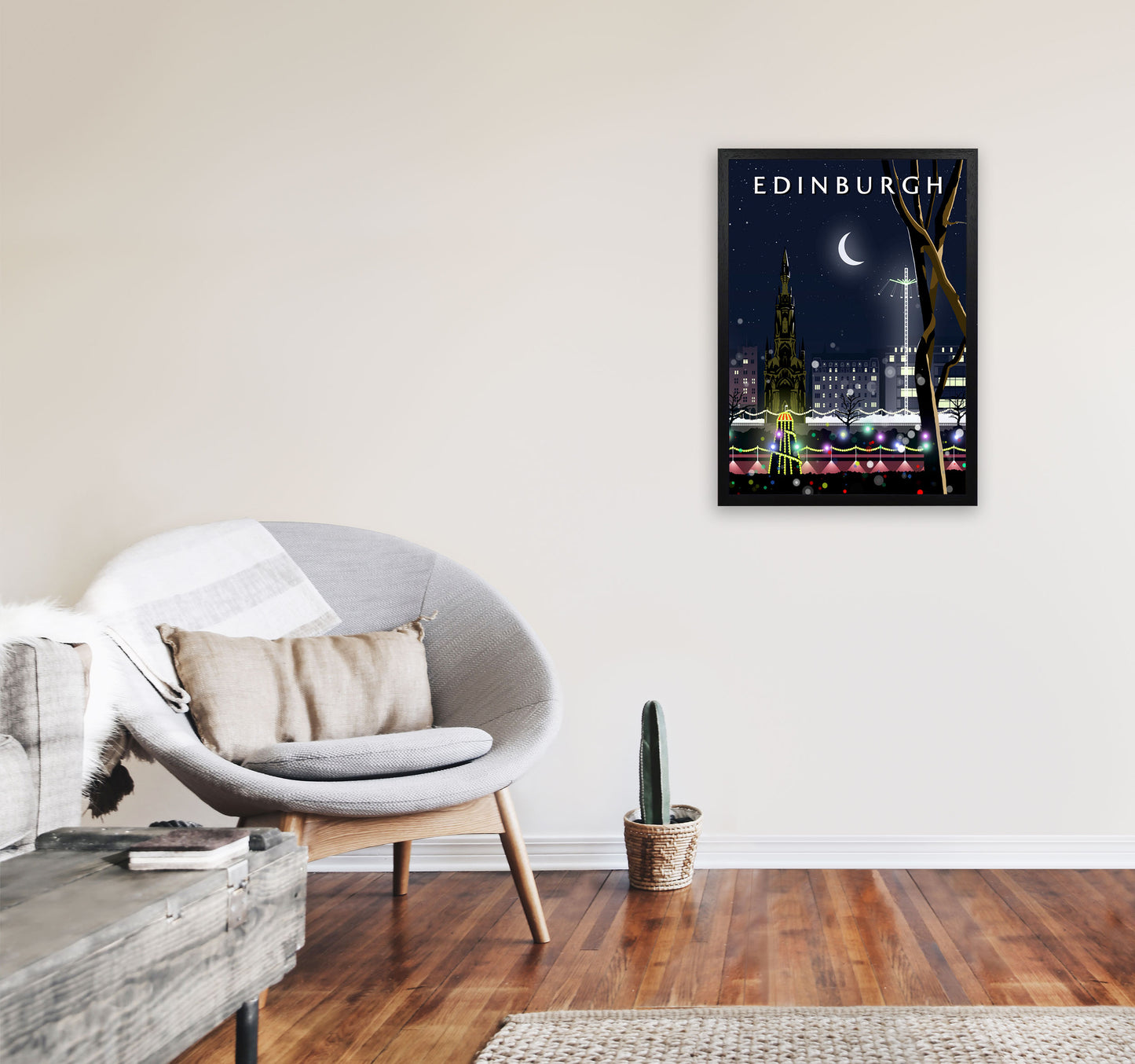 Edinburgh Night Portrait by Richard O'Neill A2 White Frame