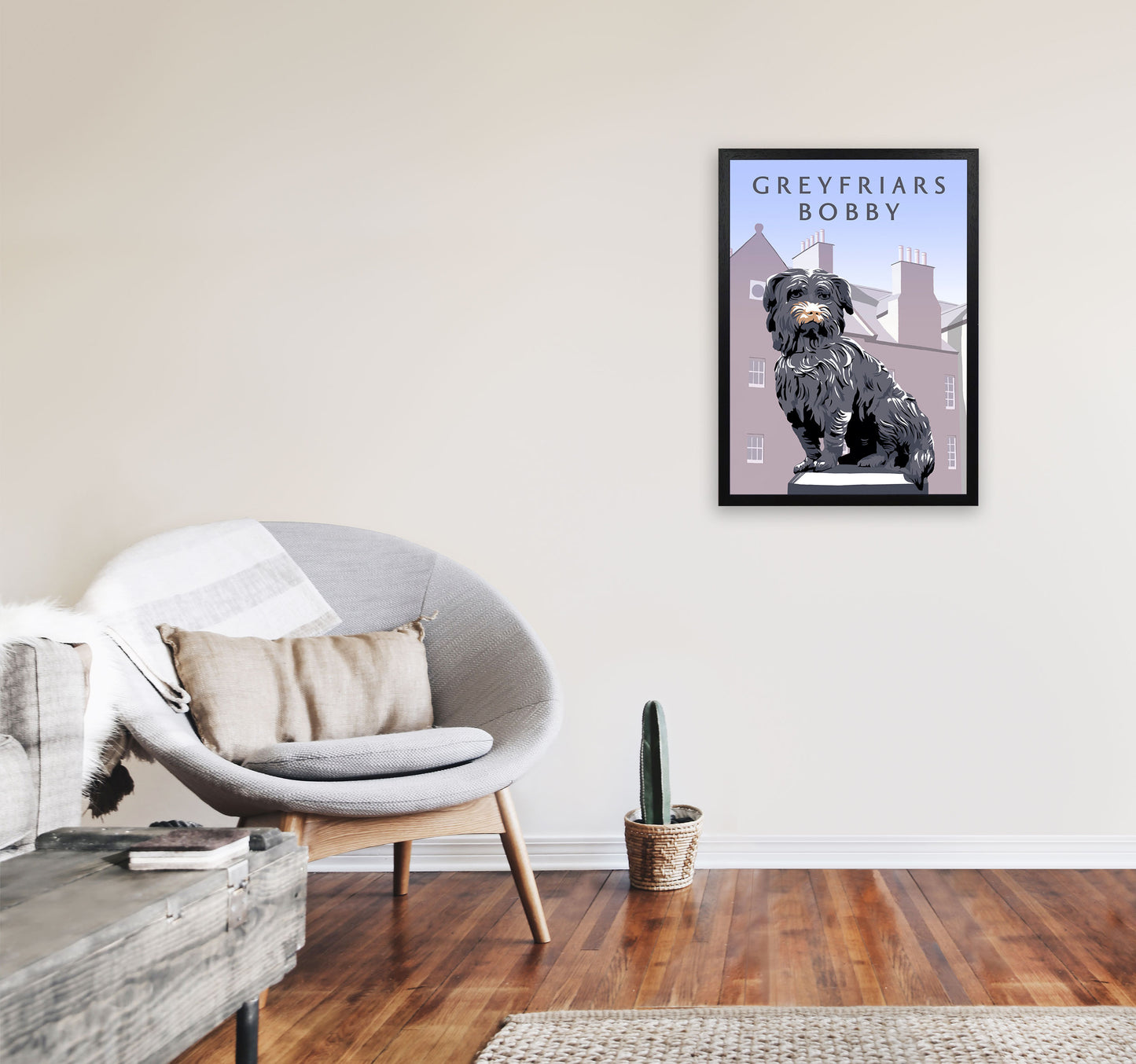 Greyfriars Bobby Portrait by Richard O'Neill A2 White Frame