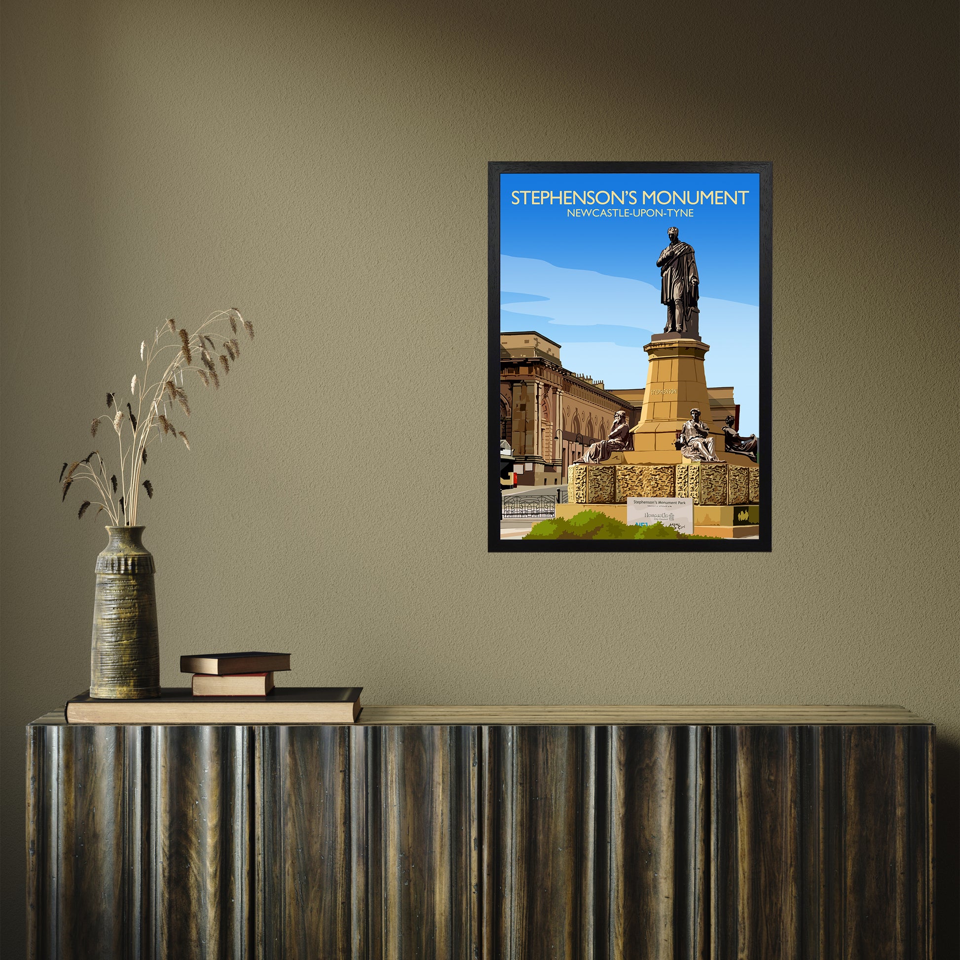 Stephenson's Monument by Richard O'Neill A2 Black Frame