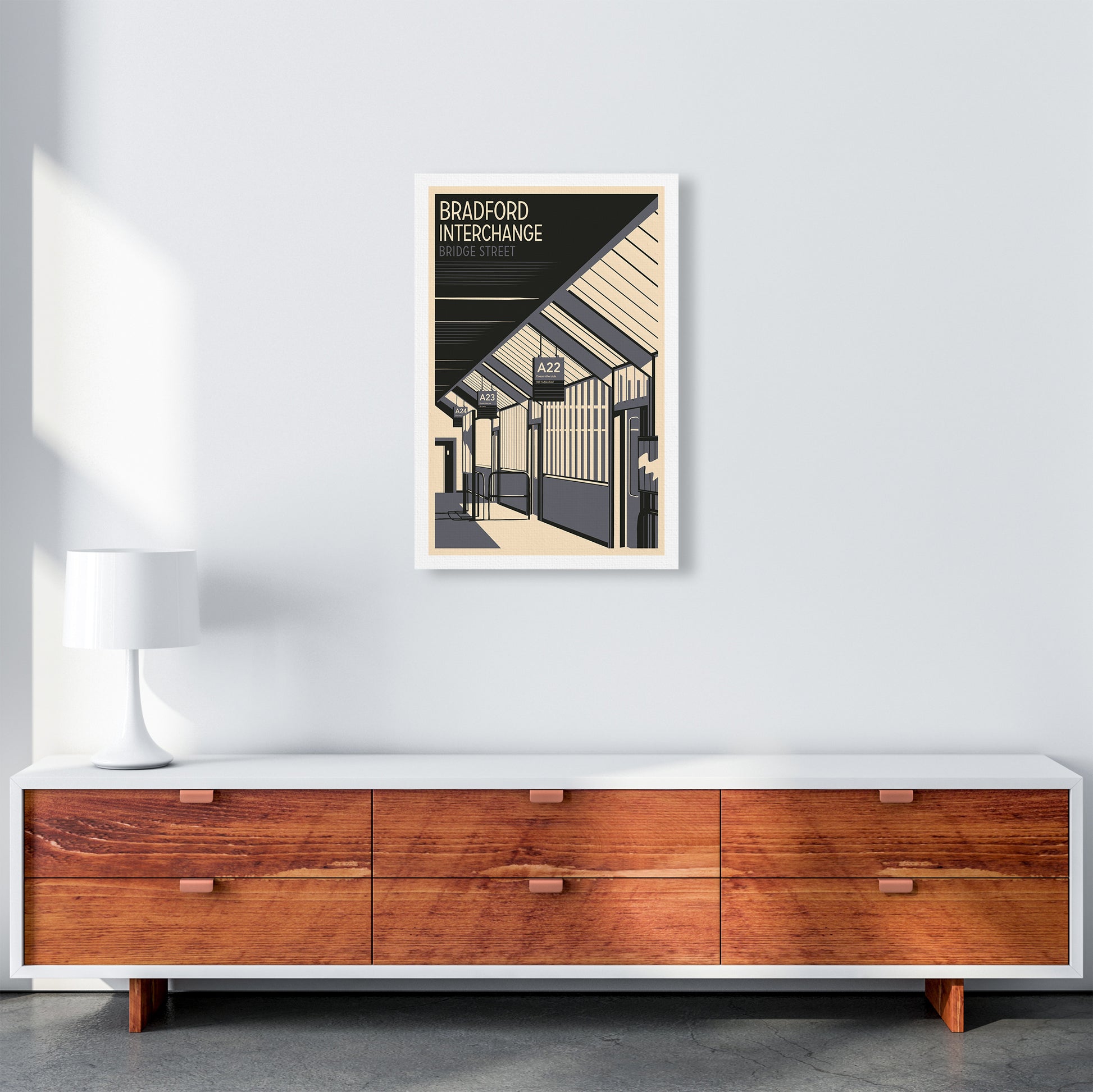 Bradford Interchange, Bridge Street portrait Travel Art Print by Richard O'Neill A2 Canvas