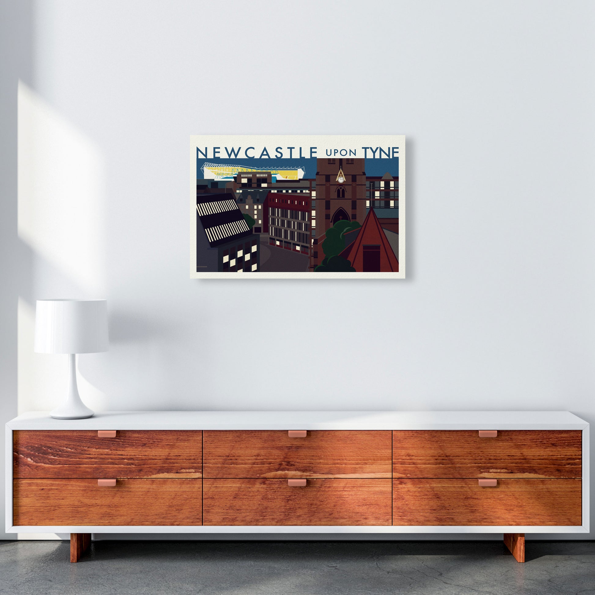 Newcastle upon Tyne 2 (Night) landscape Travel Art Print by Richard O'Neill A2 Canvas