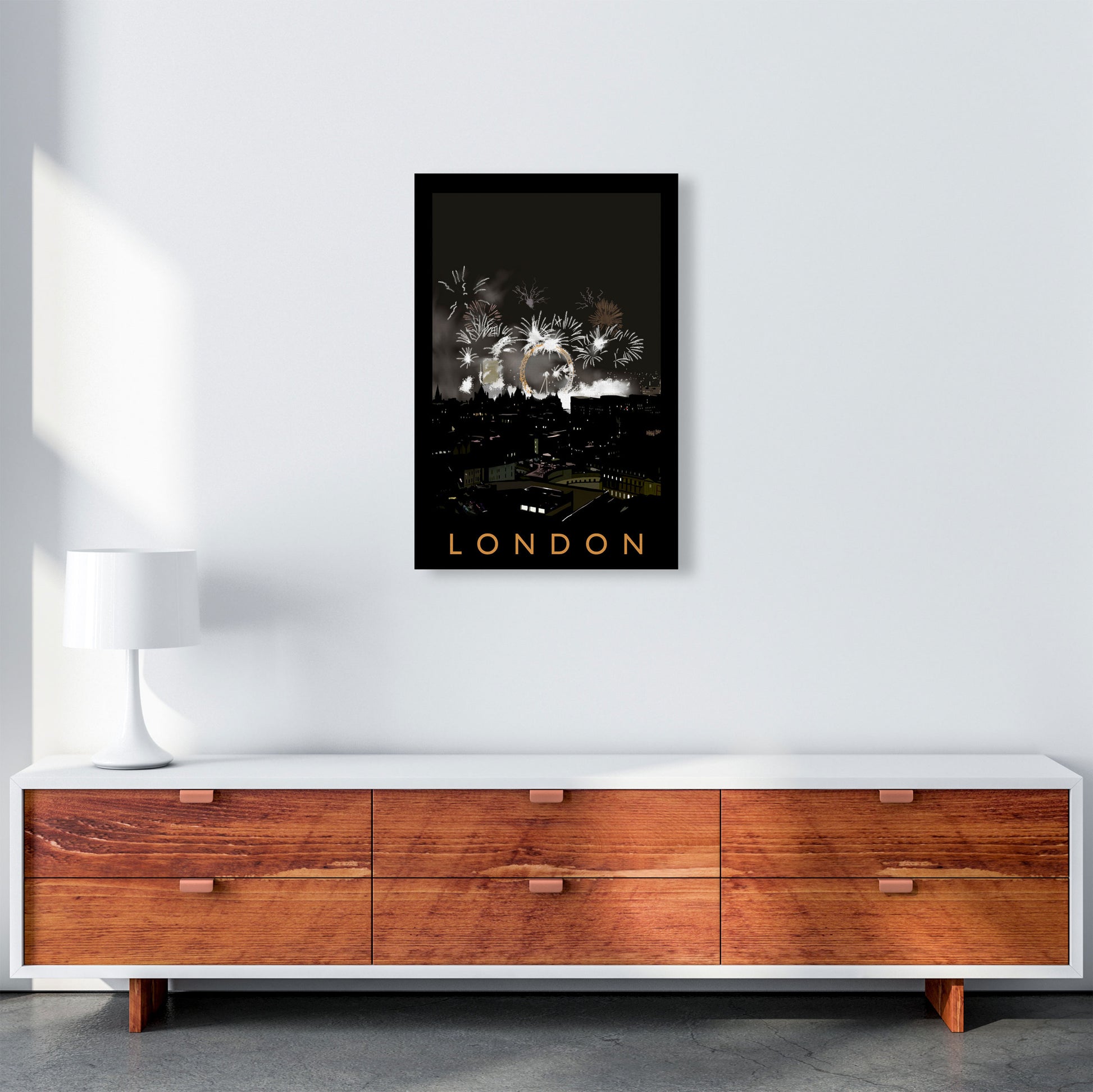 London Fireworks Art Print by Richard O'Neill A2 Canvas