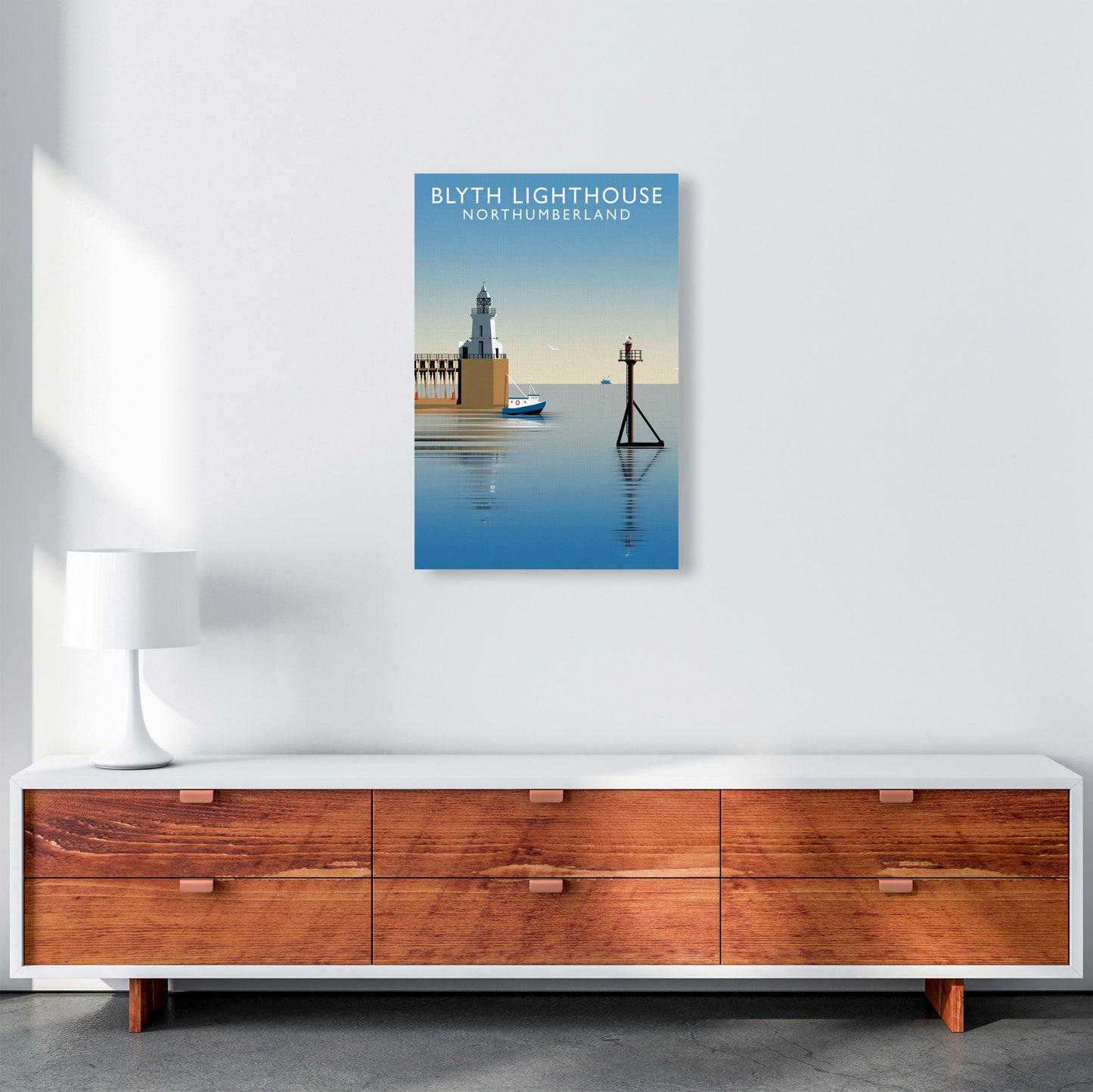 Blyth Lighthouse Northumberland Art Print by Richard O'Neill A2 Canvas