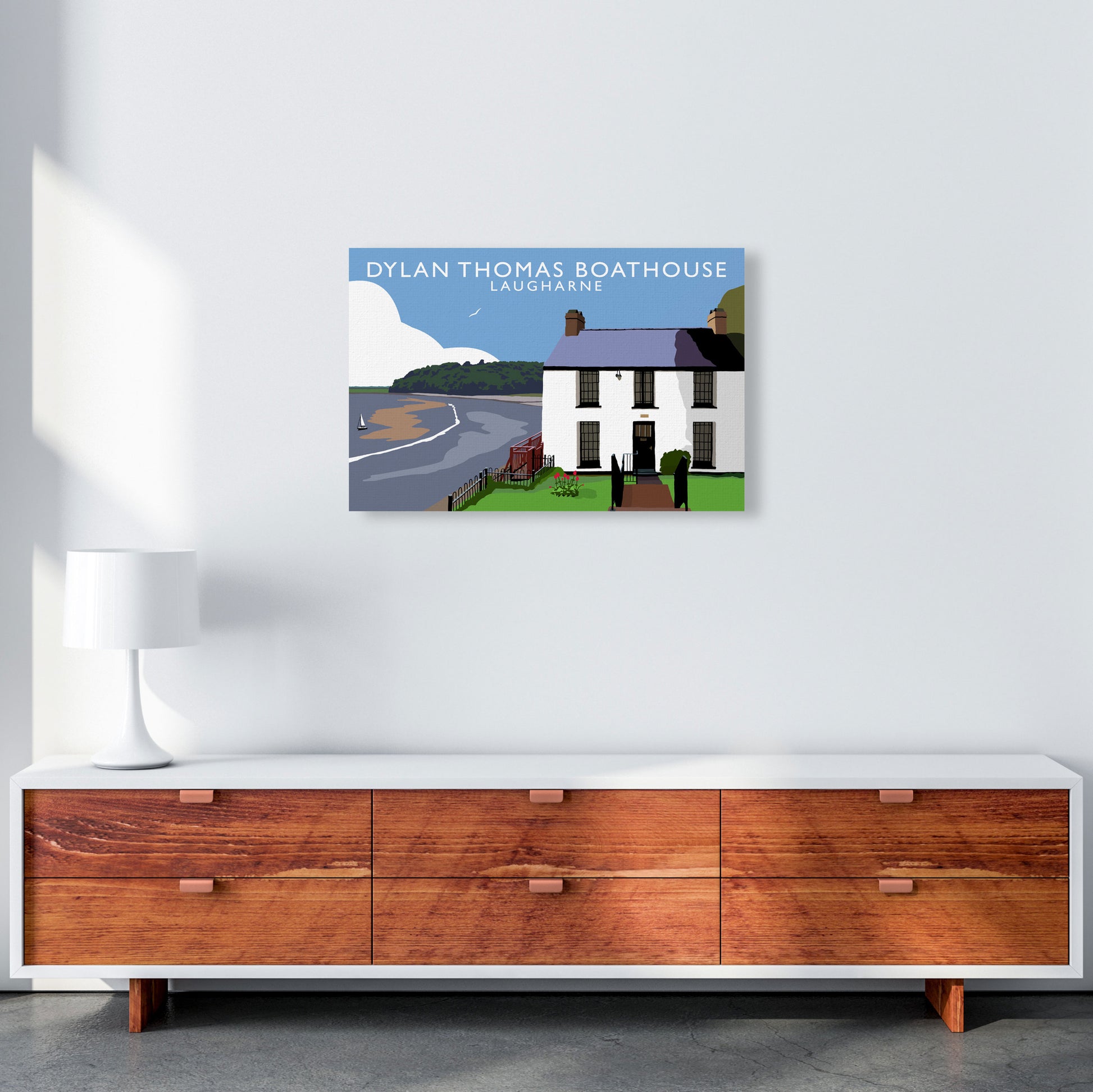 Dylan Thomas Boathouse Art Print by Richard O'Neill A2 Canvas