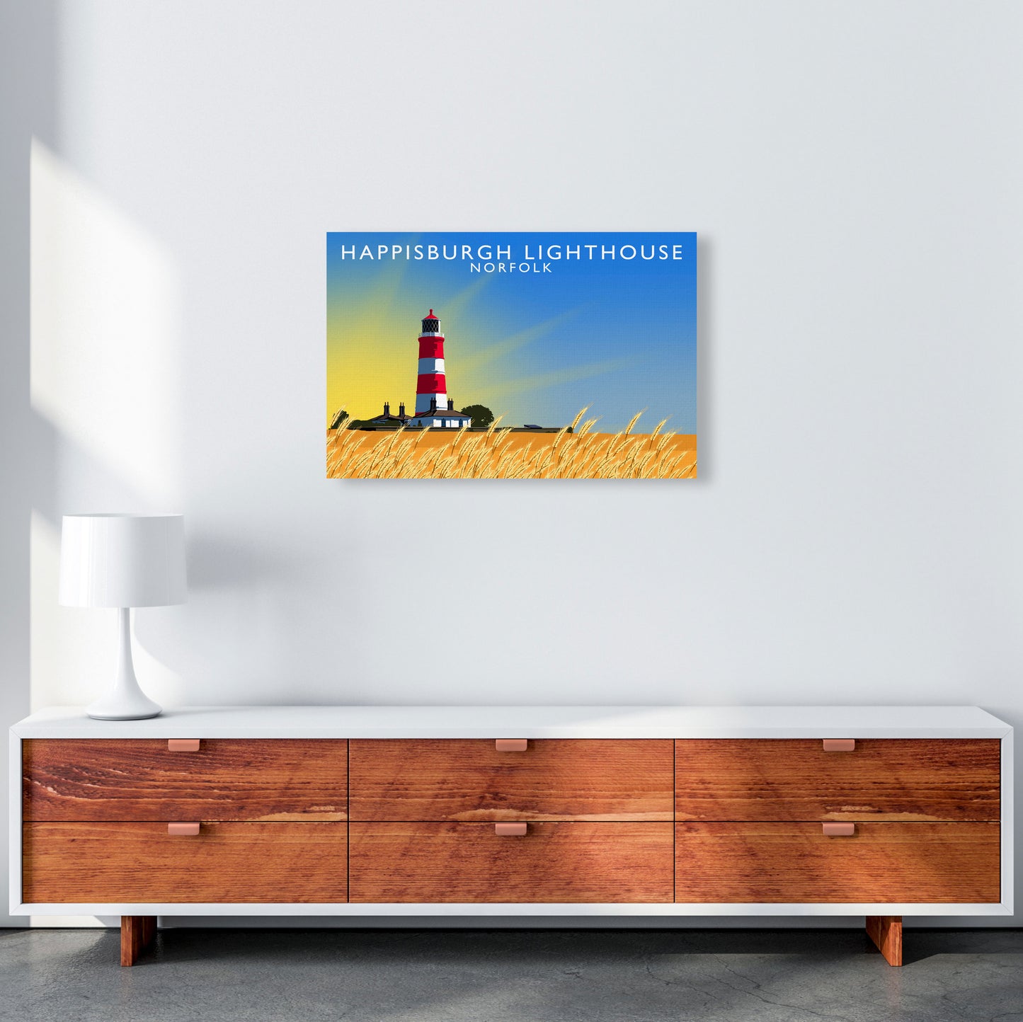 Hapisburgh Lighthouse Norfolk Art Print by Richard O'Neill, Framed Wall Art A2 Canvas