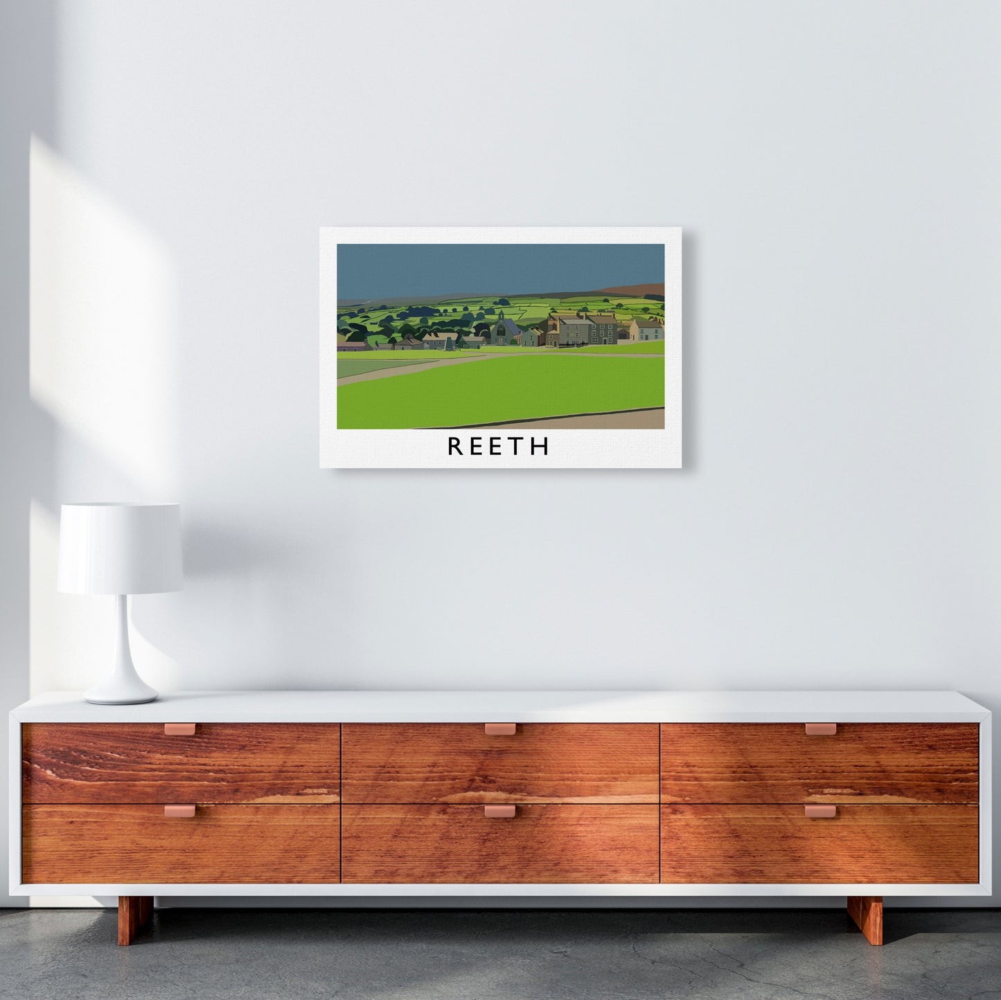 Reeth Travel Art Print by Richard O'Neill, Framed Wall Art A2 Canvas