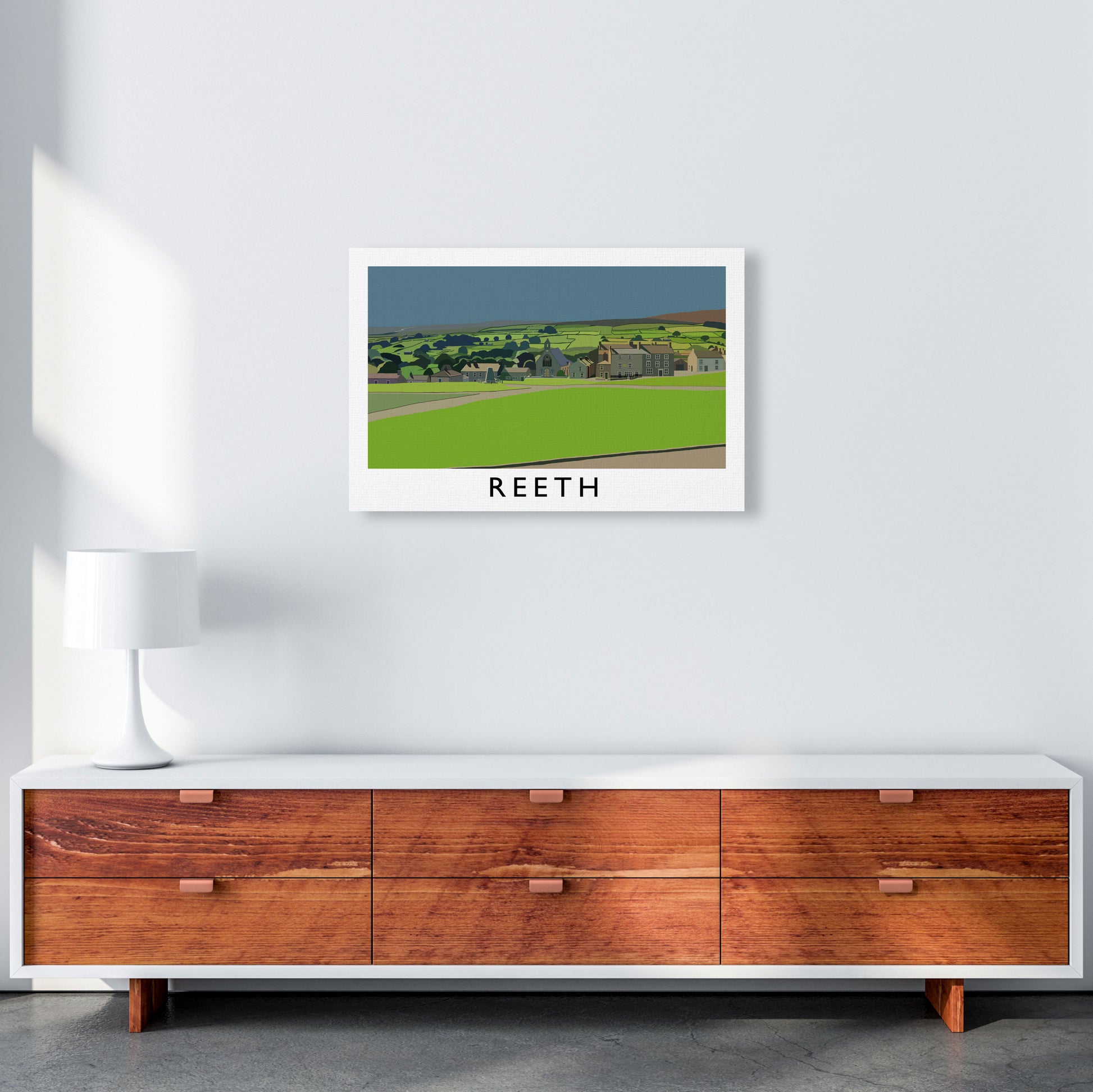 Reeth Travel Art Print by Richard O'Neill, Framed Wall Art A2 Canvas