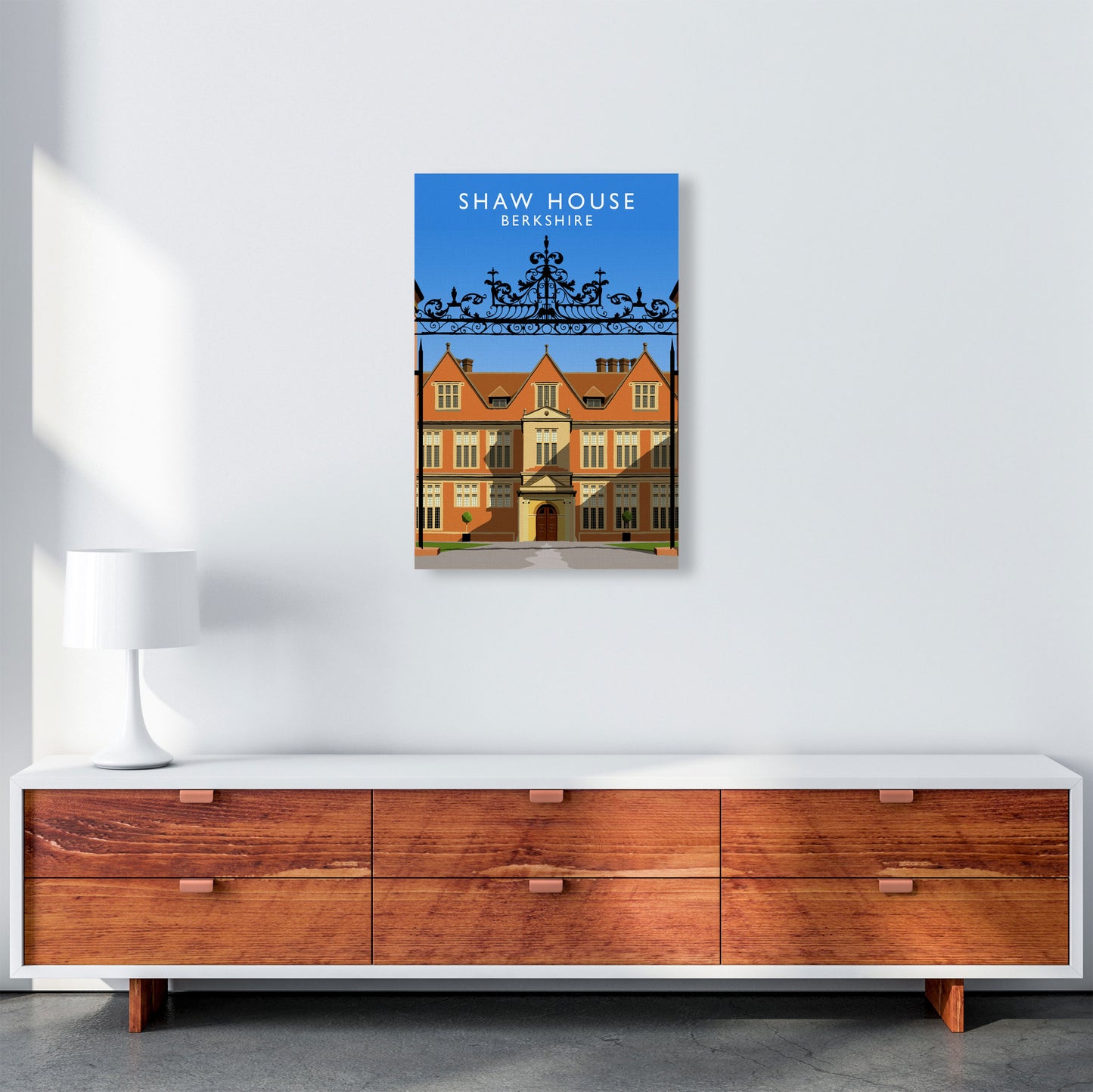 Shaw House Berkshire Travel Art Print by Richard O'Neill, Framed Wall Art A2 Canvas
