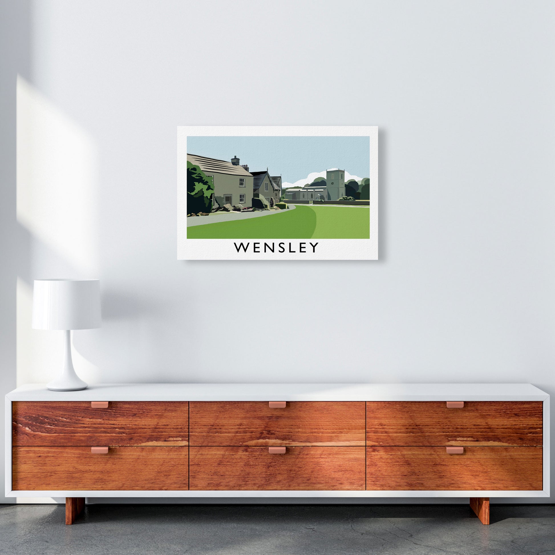 Wensley Travel Art Print by Richard O'Neill, Framed Wall Art A2 Canvas