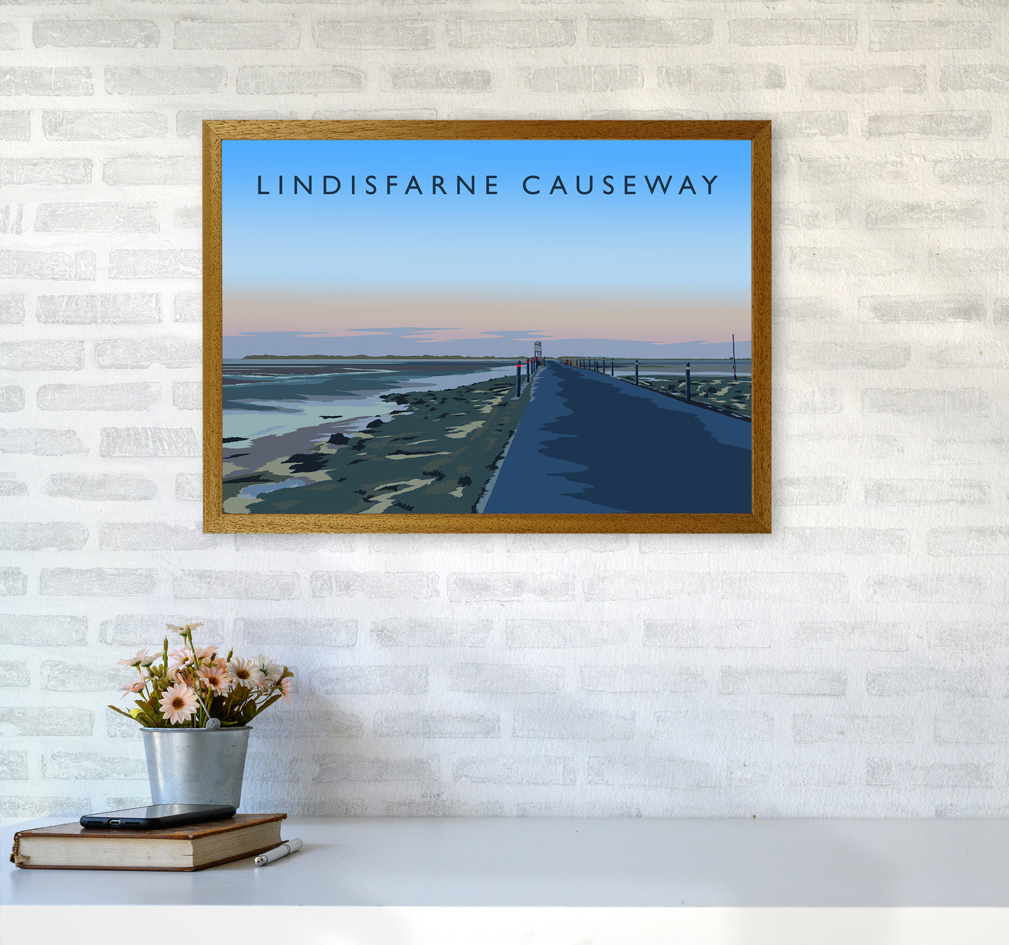 Lindisfarne Causeway Travel Art Print by Richard O'Neill A2 Print Only