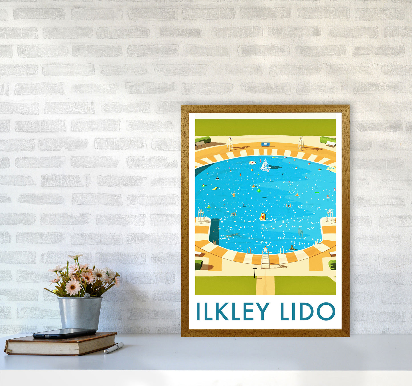 Ilkley Lido portrait Travel Art Print by Richard O'Neill A2 Print Only