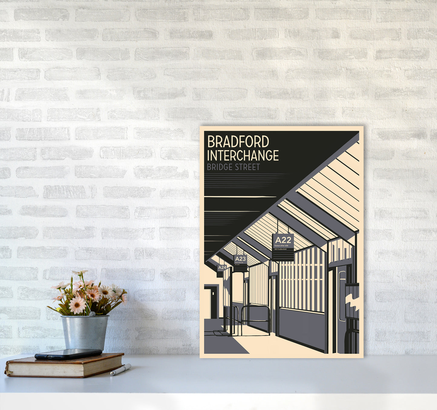 Bradford Interchange, Bridge Street portrait Travel Art Print by Richard O'Neill A2 Black Frame