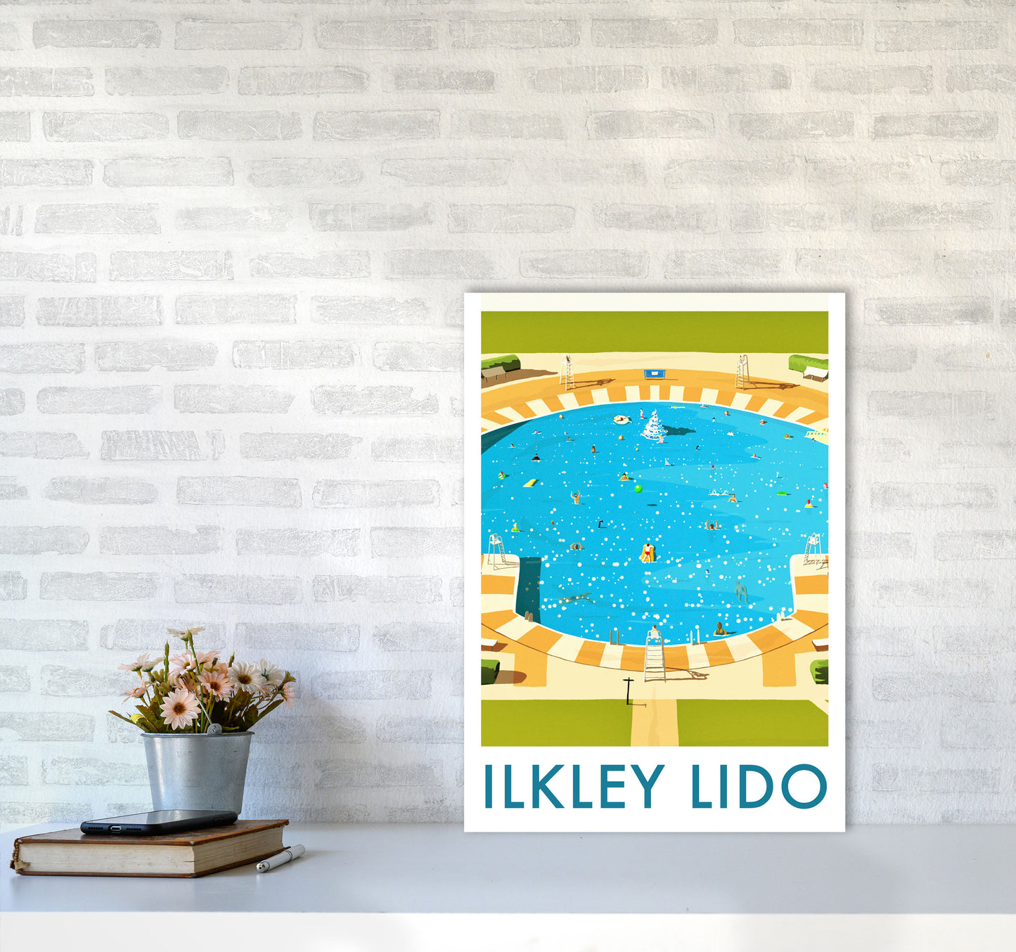 Ilkley Lido portrait Travel Art Print by Richard O'Neill A2 Black Frame