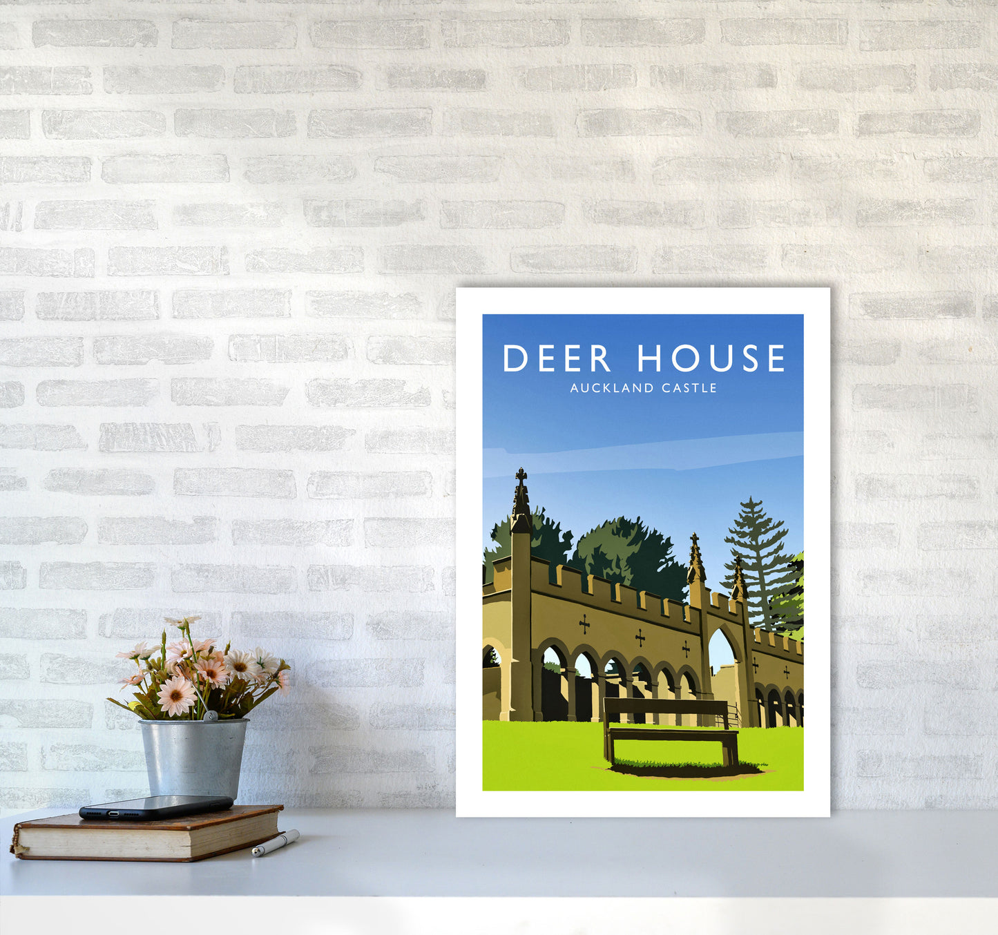 Deer House portrait Travel Art Print by Richard O'Neill A2 Black Frame