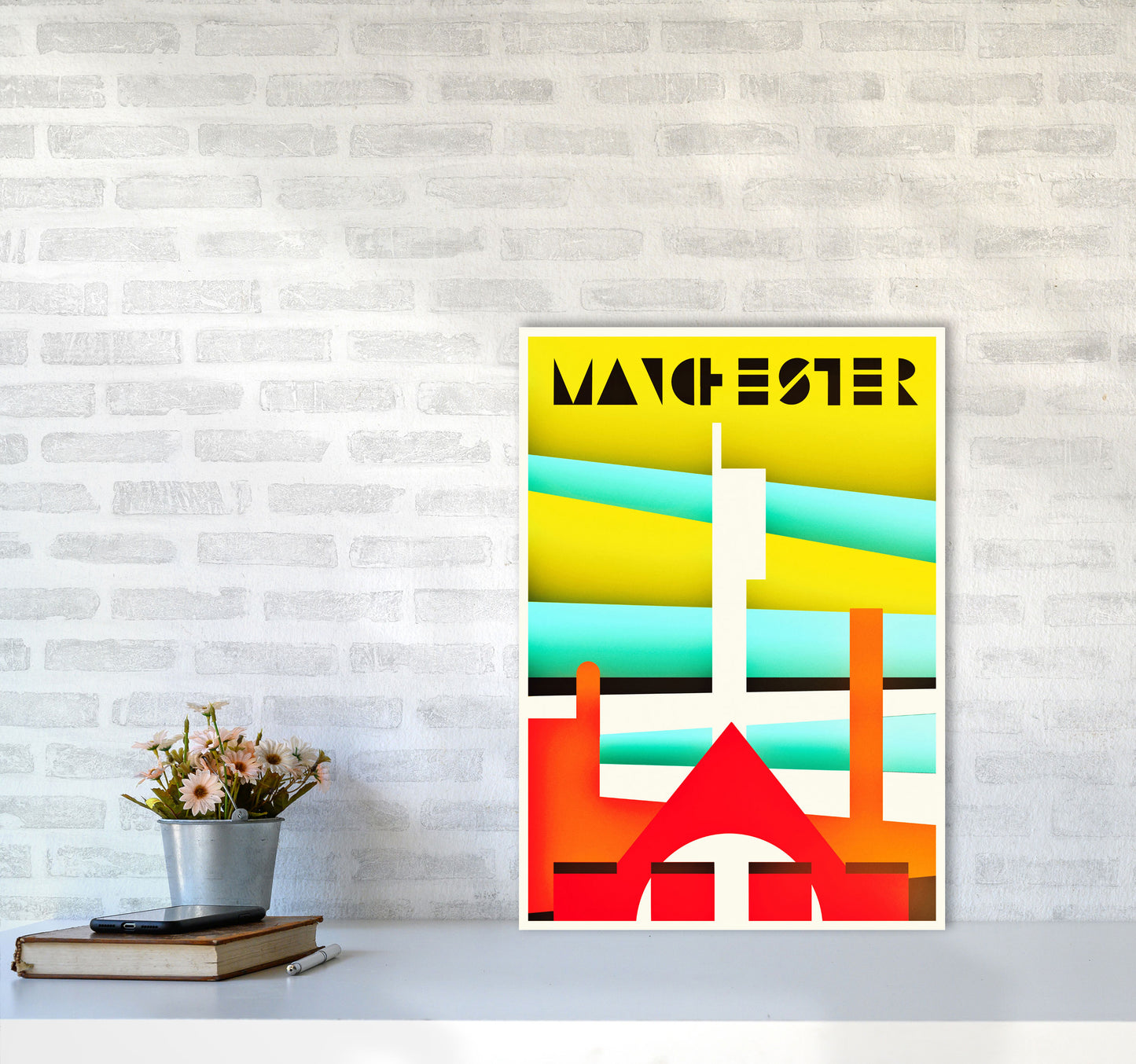 Manchester Travel Art Print by Richard O'Neill A2 Black Frame