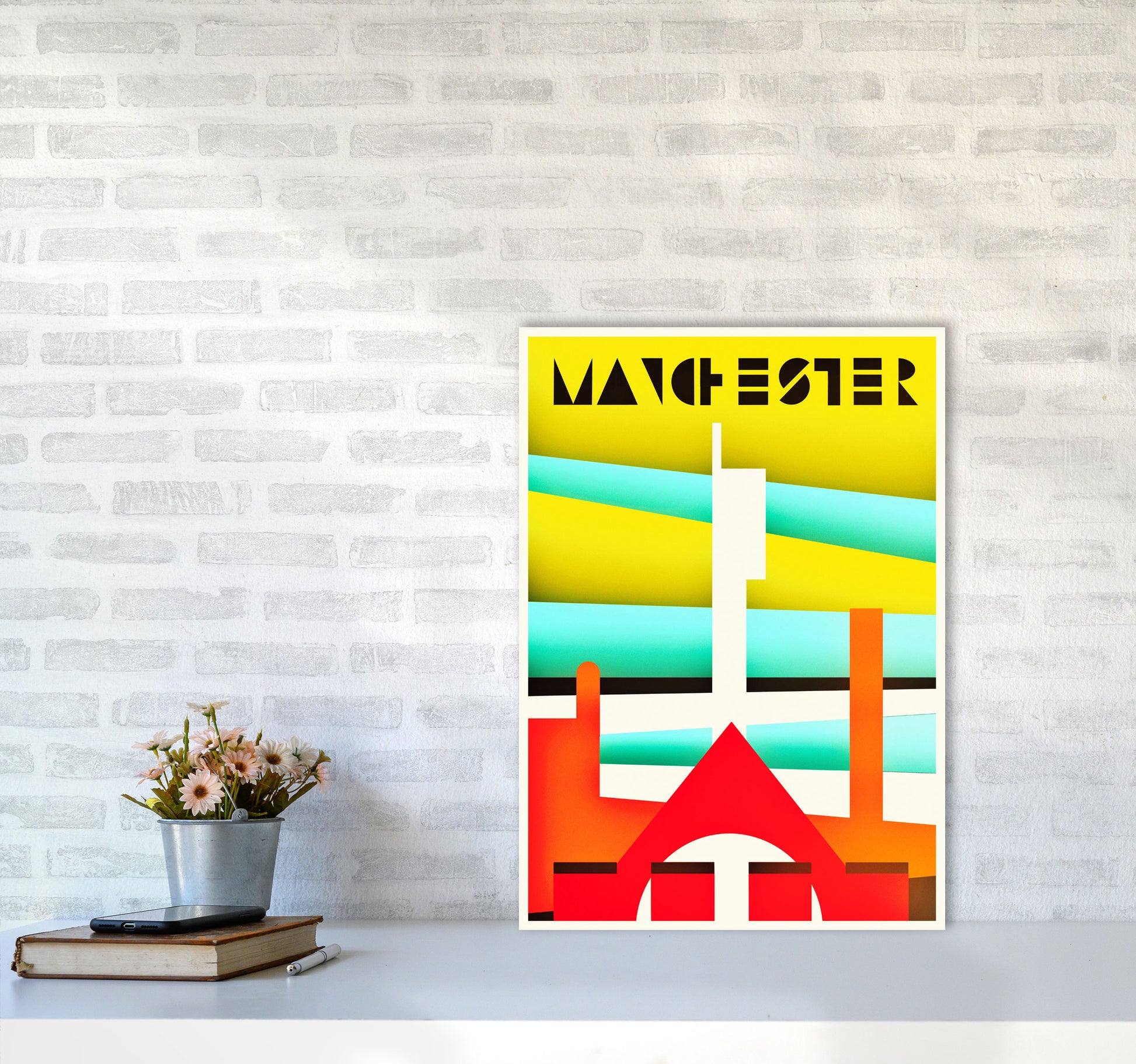 Manchester Travel Art Print by Richard O'Neill A2 Black Frame